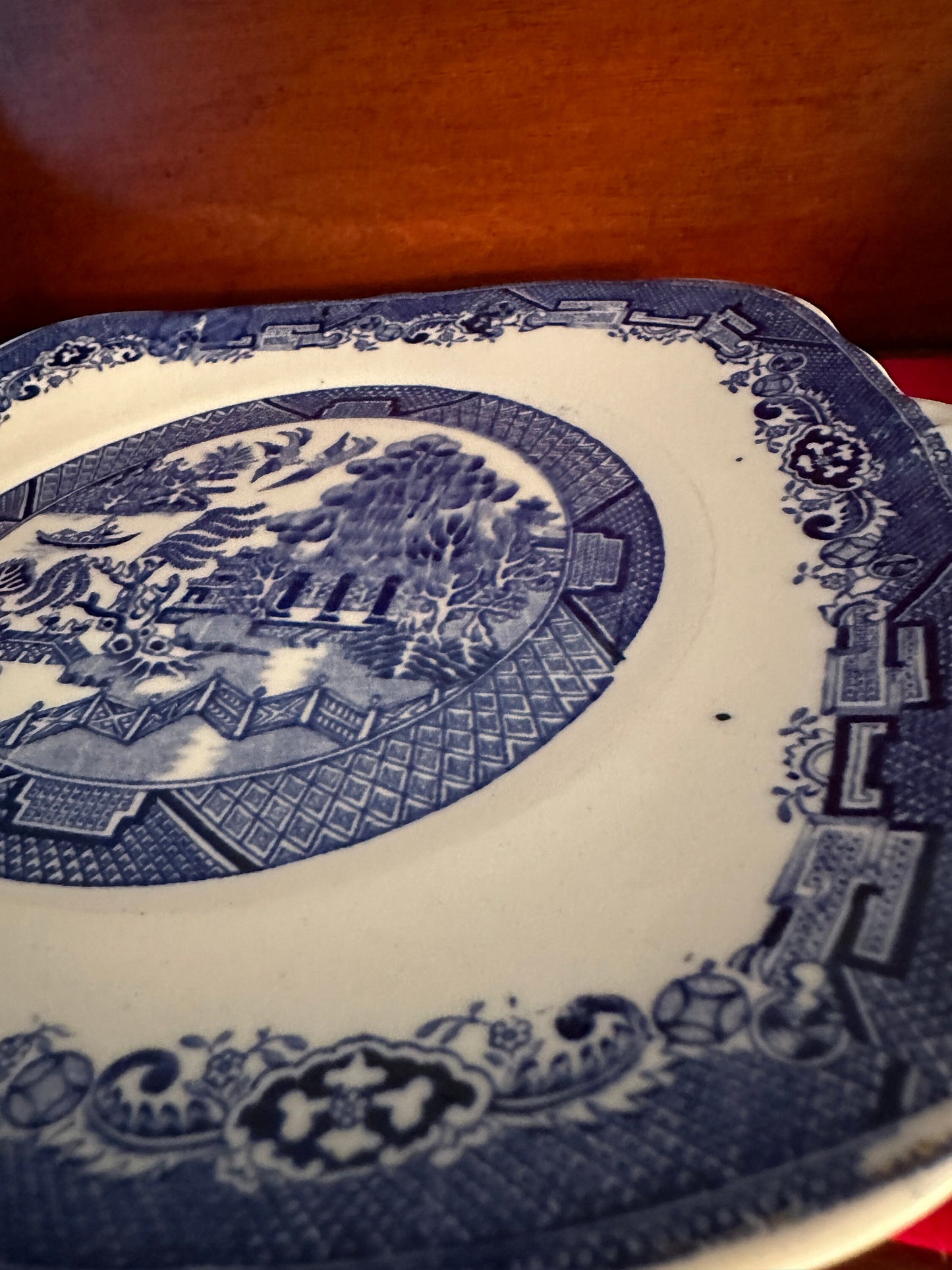 Antique Royal Staffordshire Blue Willow Square Cake Plate
