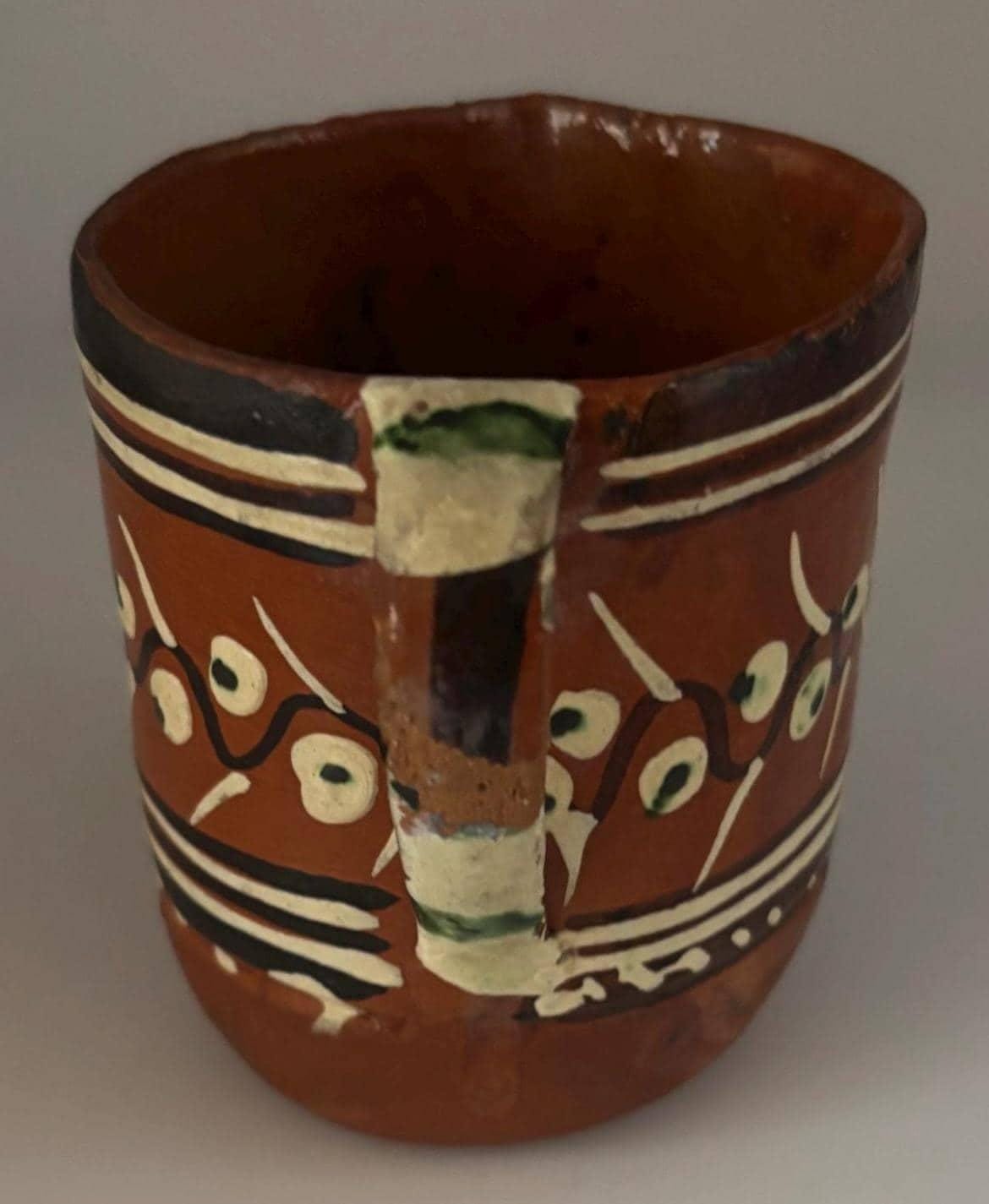 Vintage Mexican Pottery Tlaquepaque Tonala Pitcher Primitive Art Hand Made Hand Painted Lover Antiques Vintage