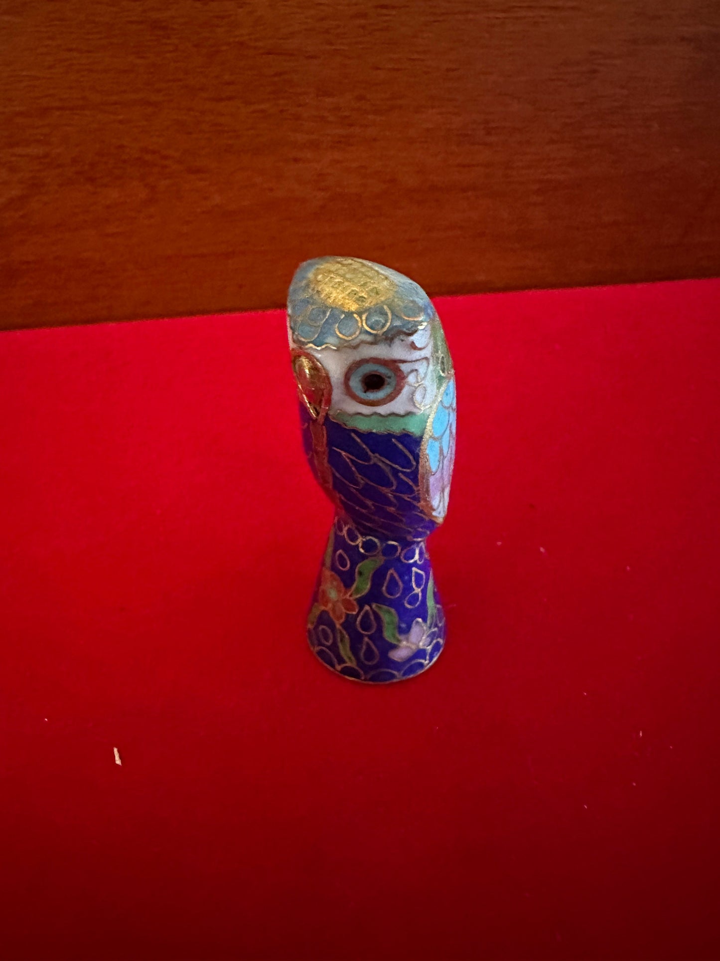 Vintage Cloisonné Enamel Owl Figurine: Cobalt Blue Brass Statue