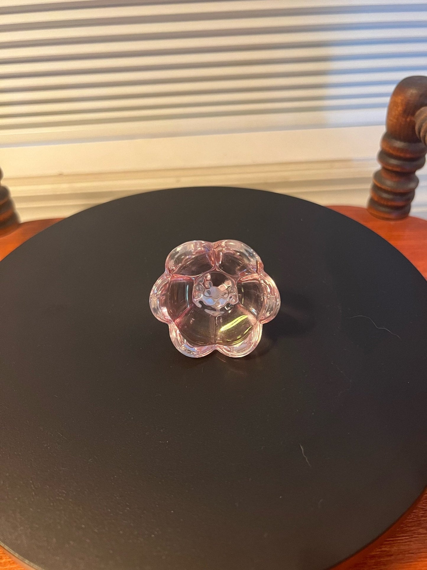 Vintage Cranberry Glass Decanter: Pink Flower Stopper, Art Glass Bottle