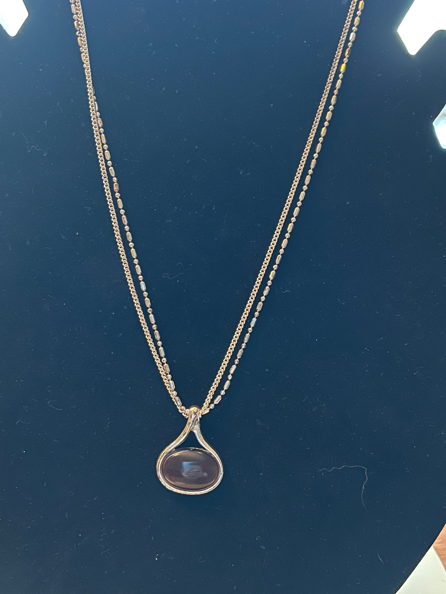 Vintage Dark Cognac Pendant Sterling Silver Double Chain Necklace gorgeous double chain Gift Wrapped!!