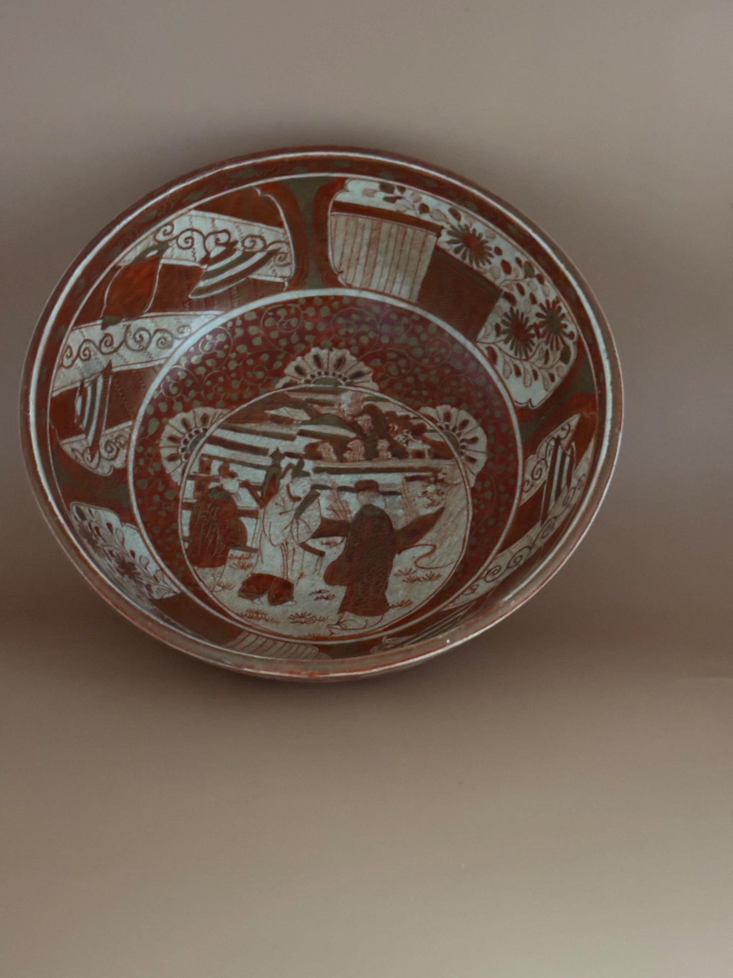 Antique Kutani Deep Porcleain Bowl with Overglaze Circa 1800's