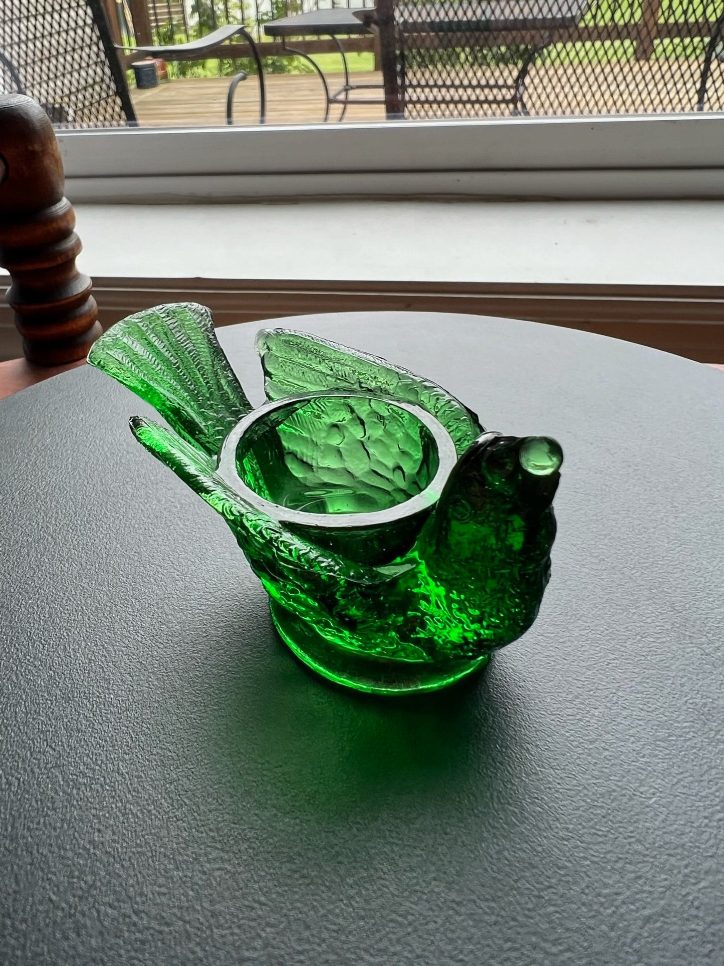 Vintage Green Degenhart Art Glass Rooster Salt Cellar Dish