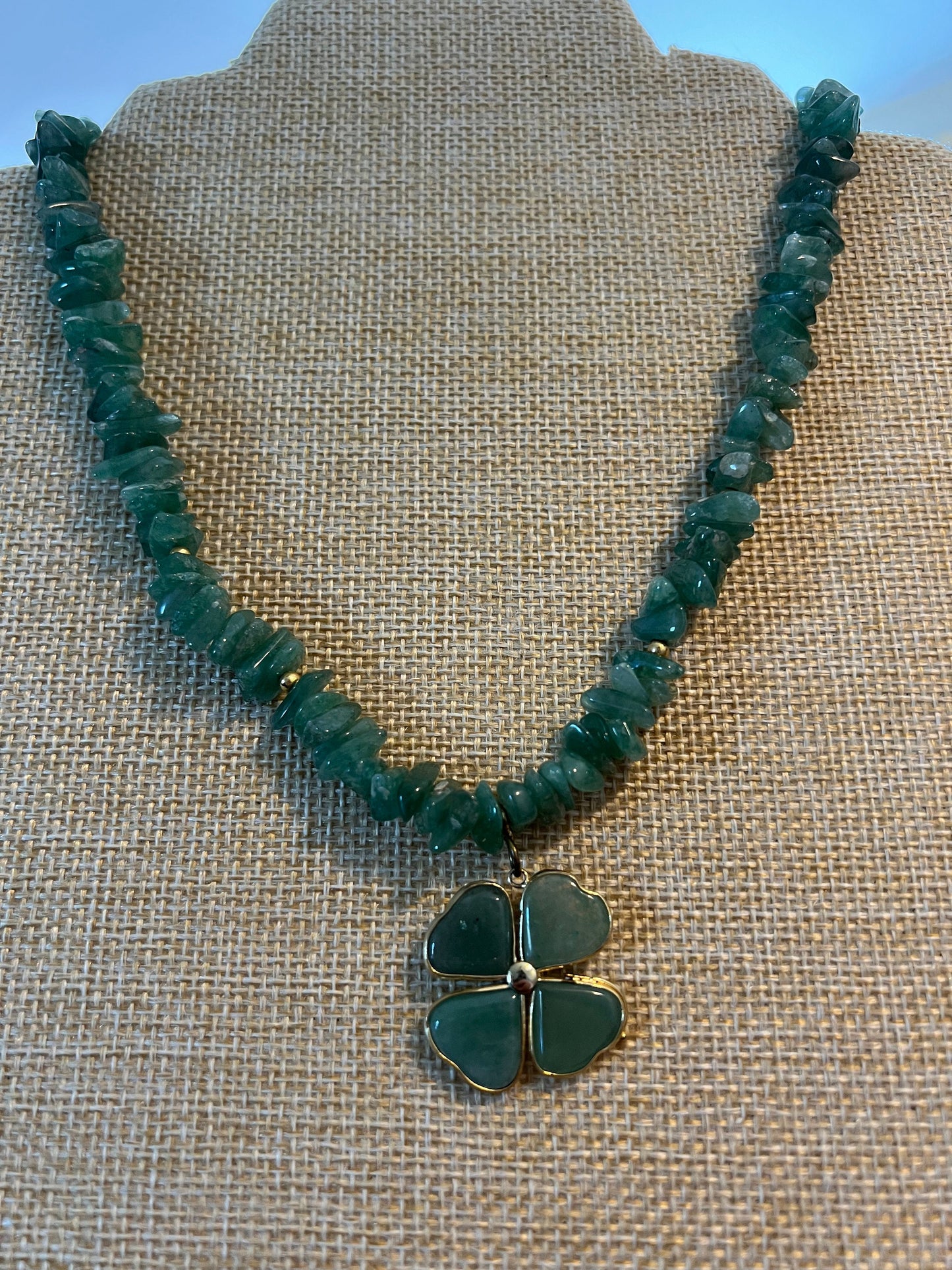 Vintage Jade Necklace: Heart Clover Pendant, 20" Jadeite Jewelry