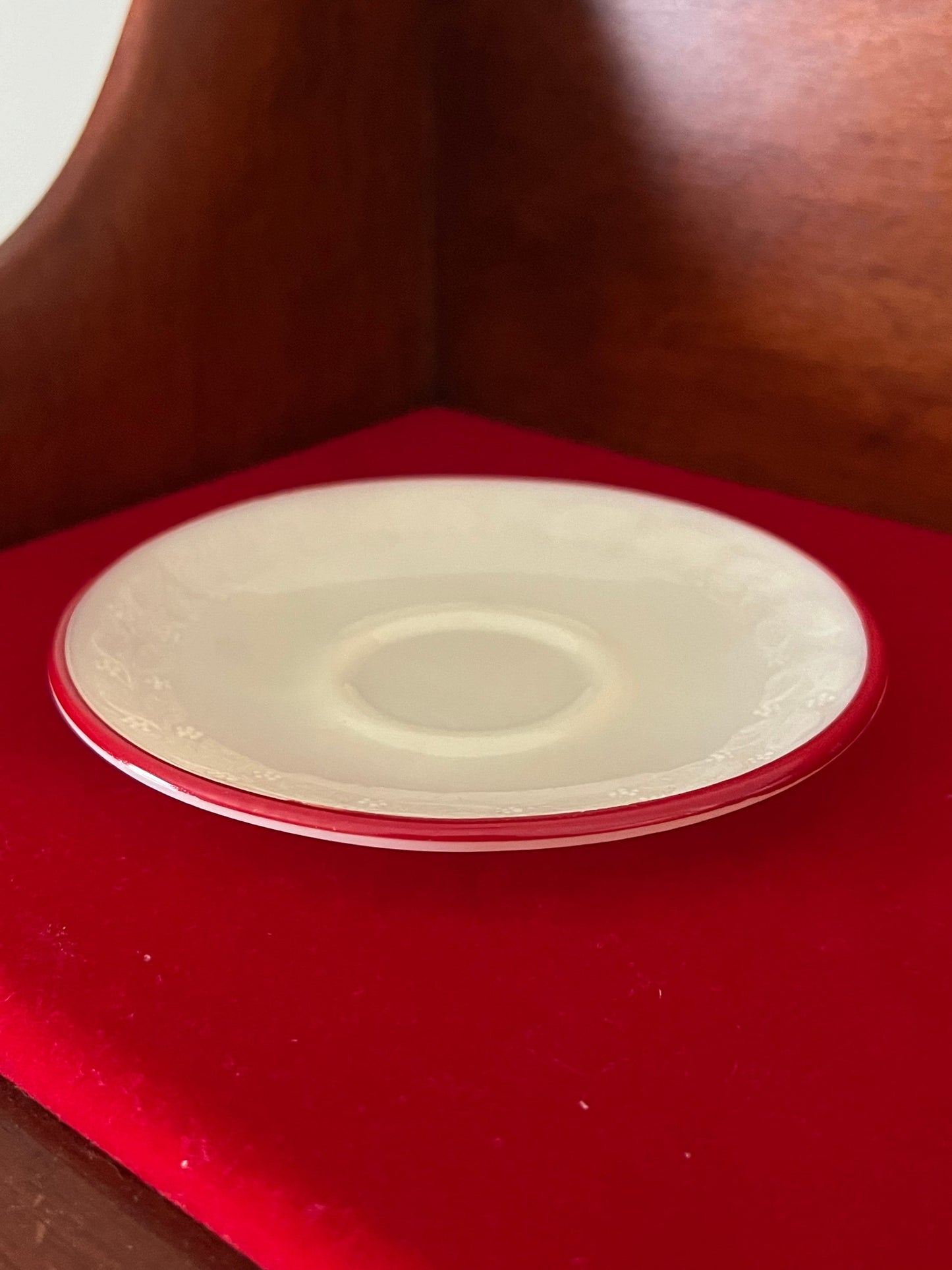 Vintage Uranium Glass Plate Saucer by McKee Glass Children’s Tea Set Laurel Red Trim Lover Antiques and Vintage