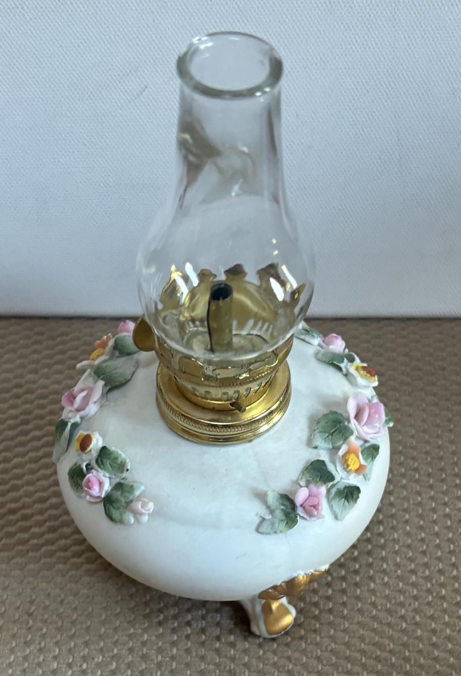 Vintage Lefton 3 Legged Lamp Hand Painted Porcelain Lamp Adorned with Roses Capodimonte Style Figurines Japanese Lover Antiques and Vintage