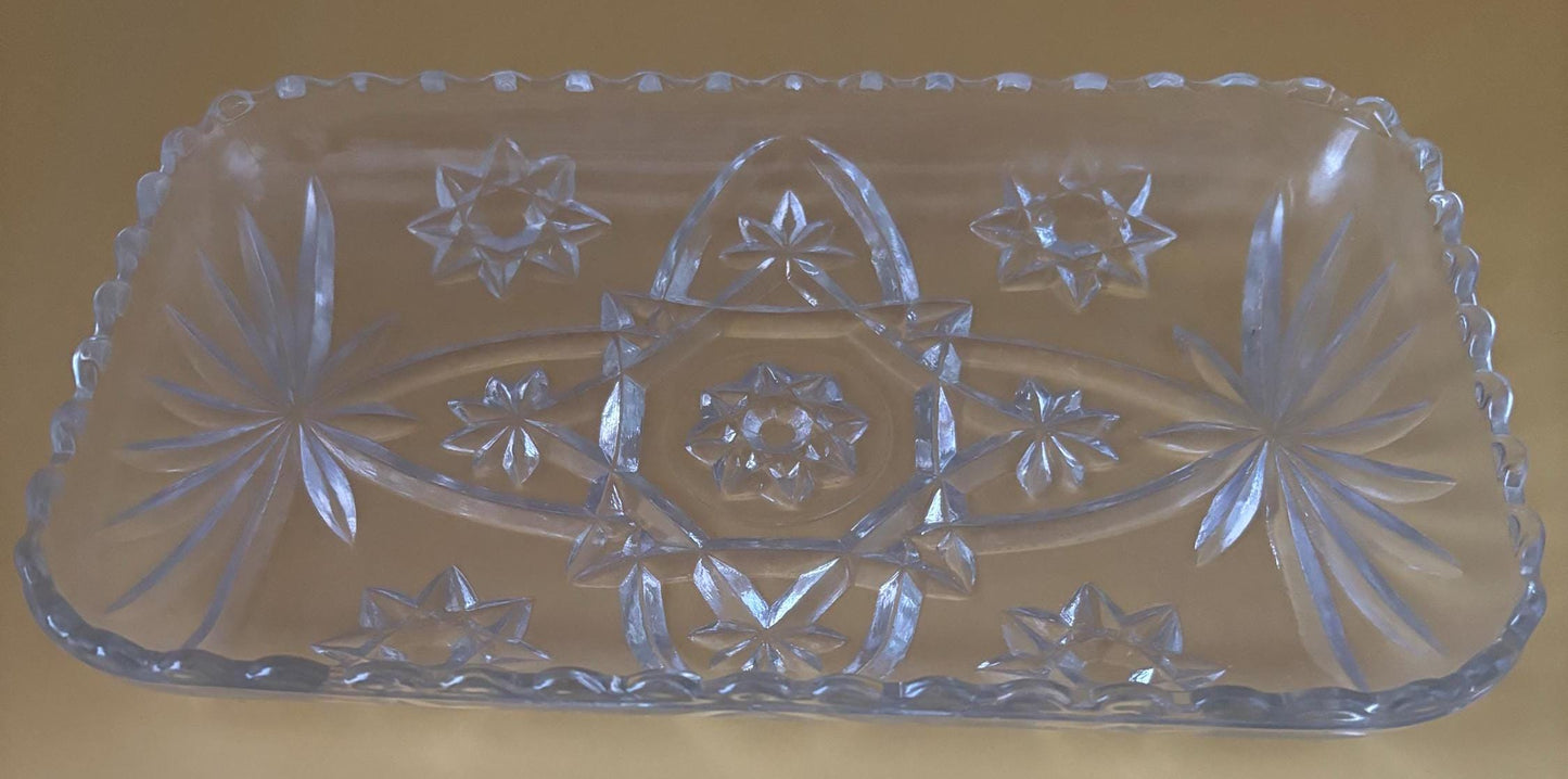Vintage Crystal Cut Glass Dish or Serving Dish Glass Dish Anchor Hocking Flower Design Lover Antiques and Vintage