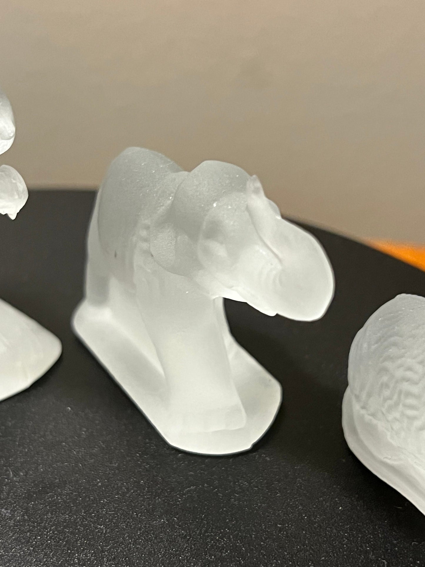 Vintage LE Smith Frosted Glass Animals Collection of 5 Scotty Dog Horse Elephant Rooster Squirrel Glass Art Lover Antiques and Vintage
