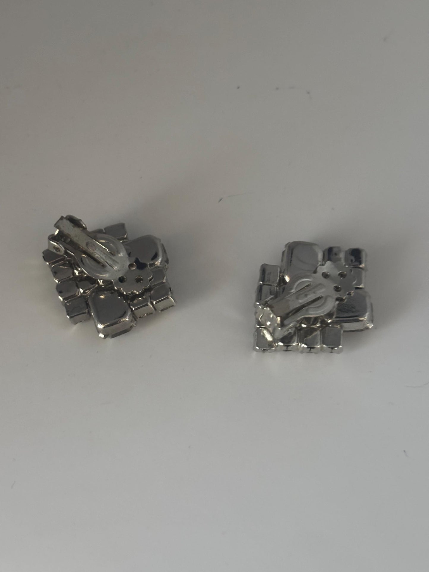 Silver Rhinestone Sparkling Clip On Earrings, Art Deco Jewelry