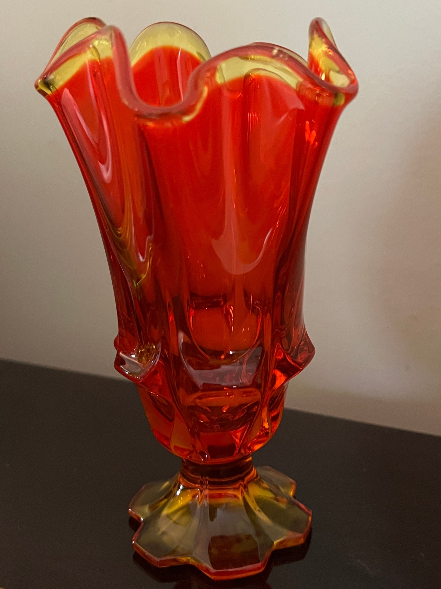 Vintage Fenton Amberina Handkerchief Glass Vase Footed Bowl Glowing Art Glass Lover Antiques and Vintage
