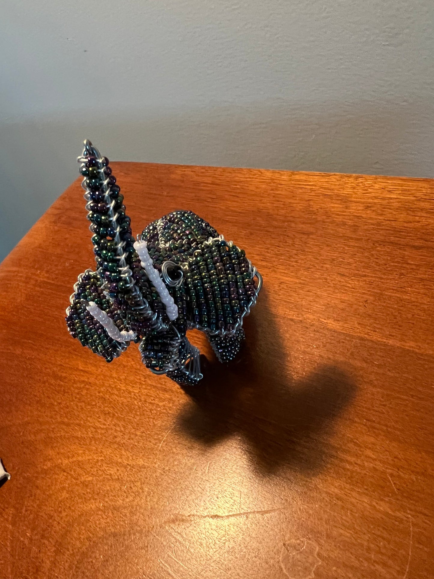Vintage Beaded Elephant Ornament: Iridescent Beadwork Figurine
