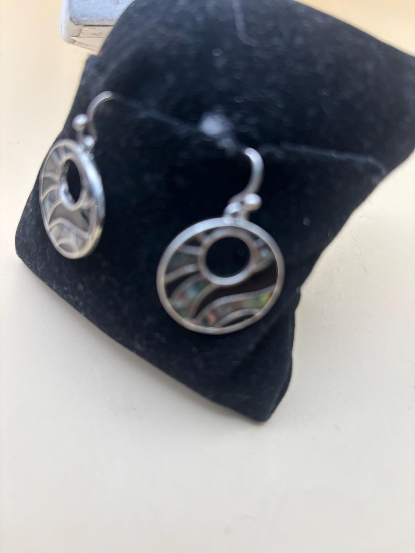 Vintage Abalone Mosaic Inlay Earrings Lover Antiques and Vintage