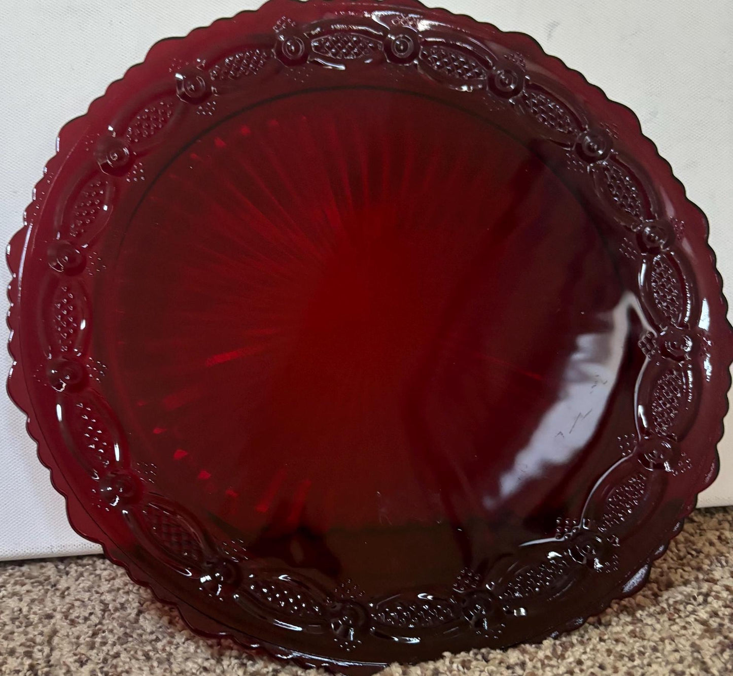 Vintage Avon Cape Cod Ruby Red Glass Dinner Plate, Avon Red Dish, Lover Antiques and Vintage