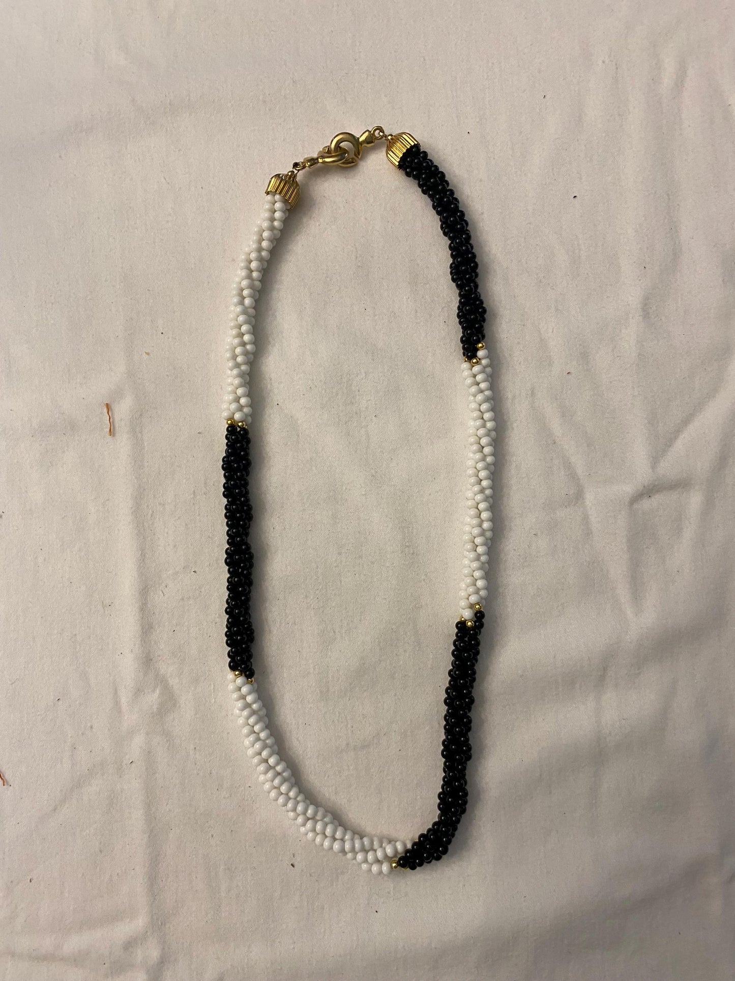 Vintage Black & White Micro Bead Twisted Strand Necklace with Gold Accents Unique Gifts Galore at Lover Antiques and Vintage