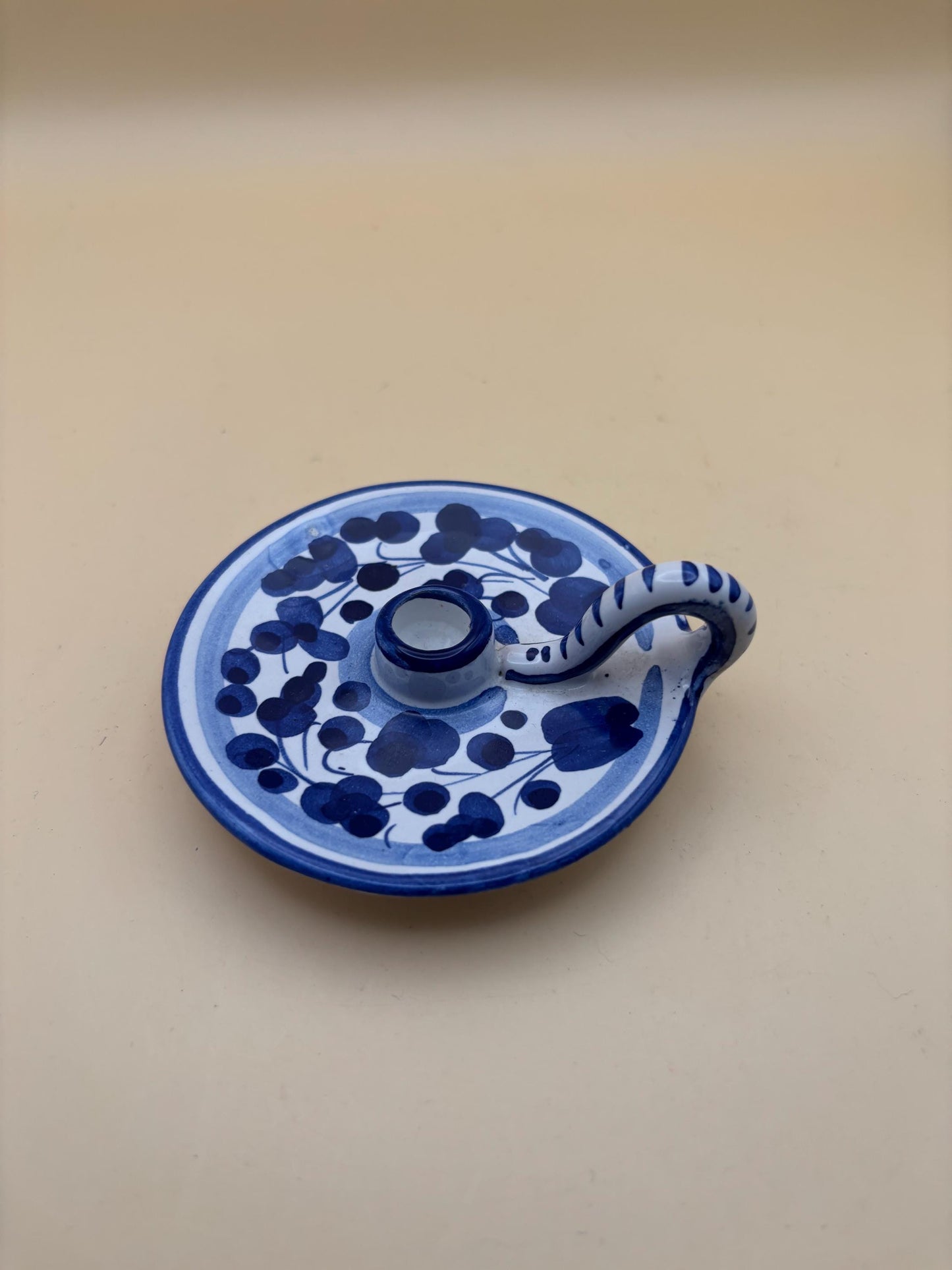 Vintage Candleholder Signed Santucci Deruta Blue & White Made in Italy Lover Antiques and Vintage