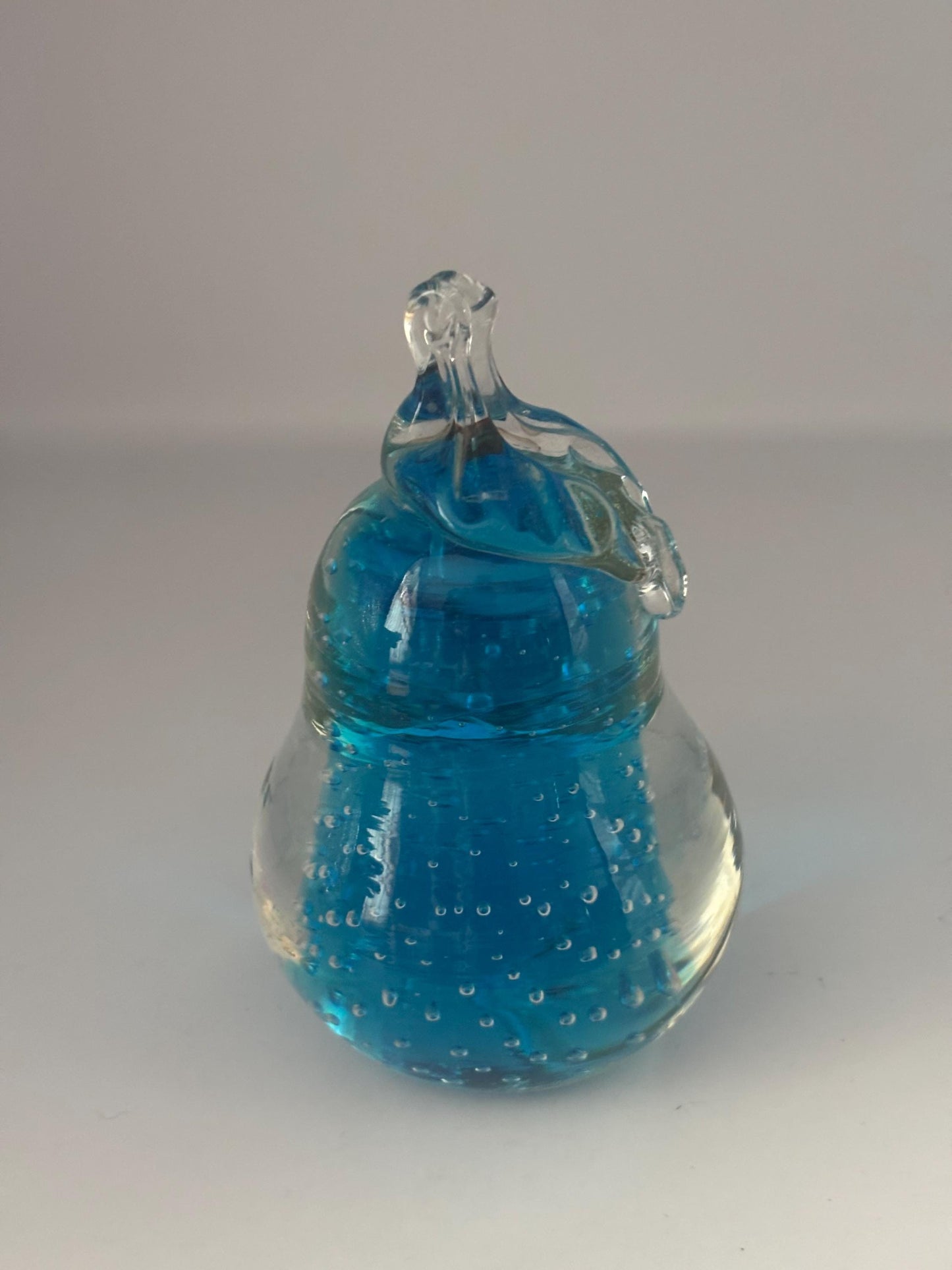 Vintage Aqua Glass Pear Bullicante with Controlled Bubbles 4.5 Inch Hand Blown Paperweight