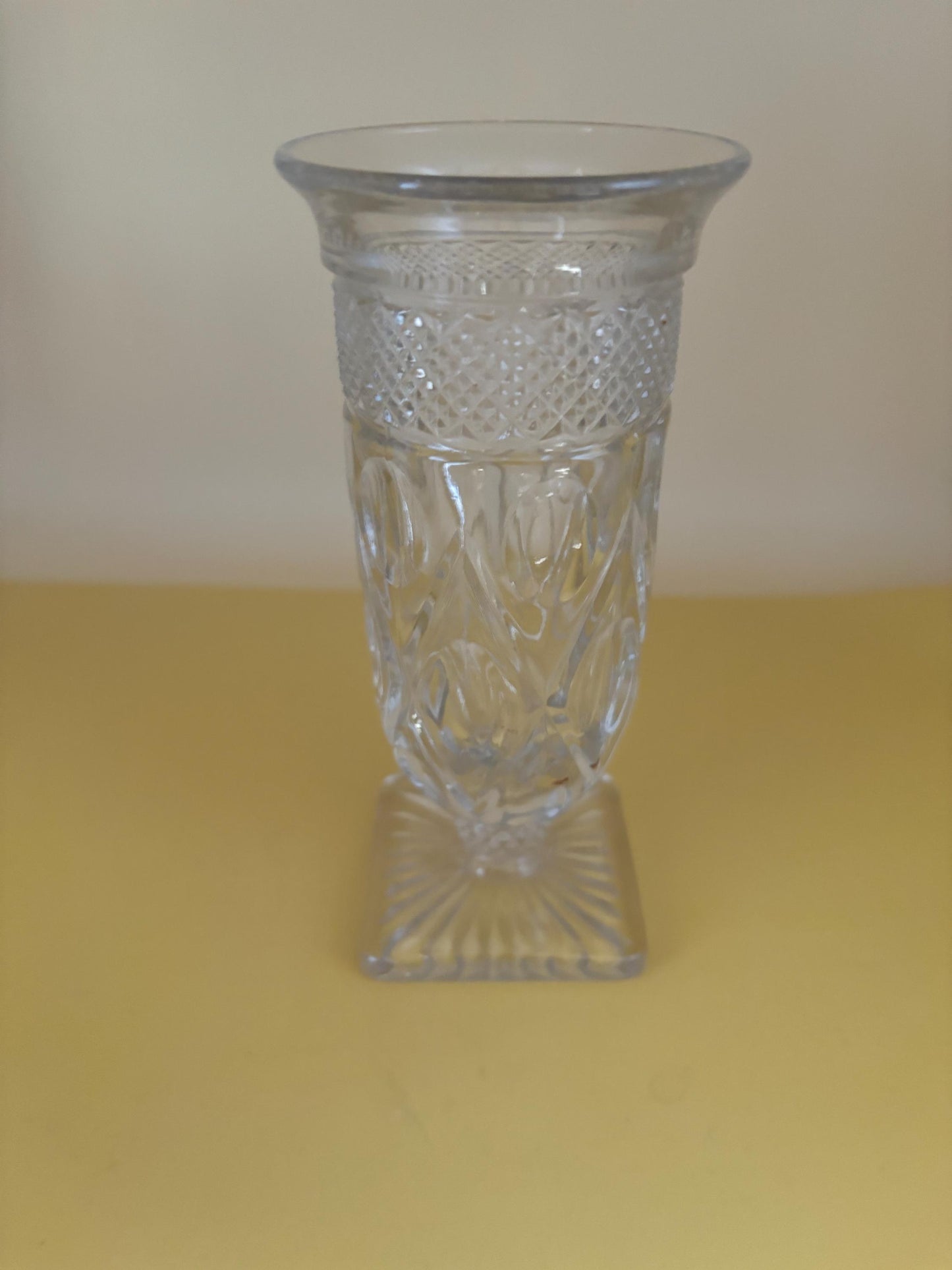 Crystal cut glass footed vase, Bohemian antique flip vase, Imperial glass centerpiece, elegant tall crystal glass gift for her or him