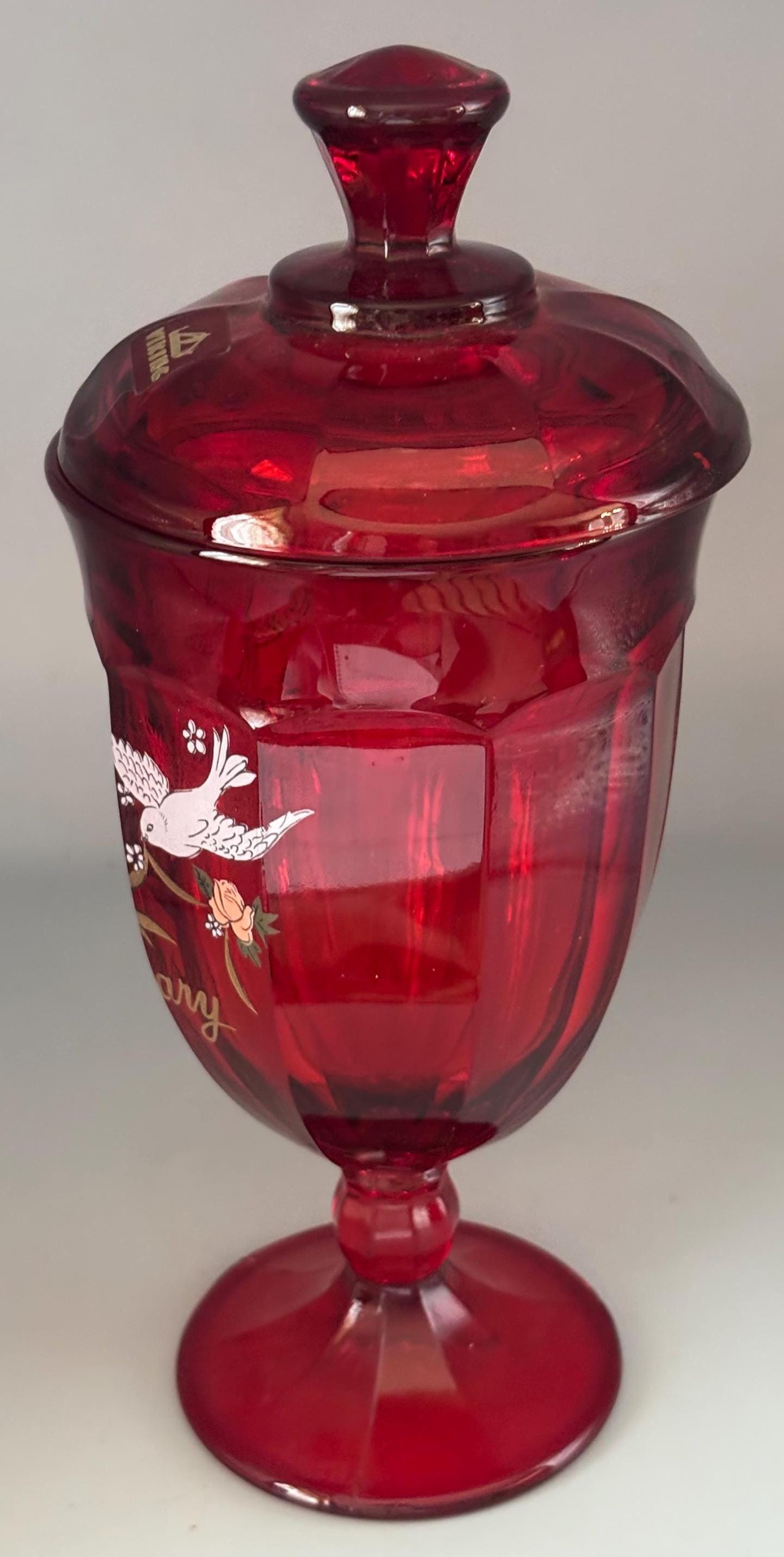 Viking Glass Ruby Red 40th Anniversary Glass Covered Candy Dish Lover Antiques and Vintage