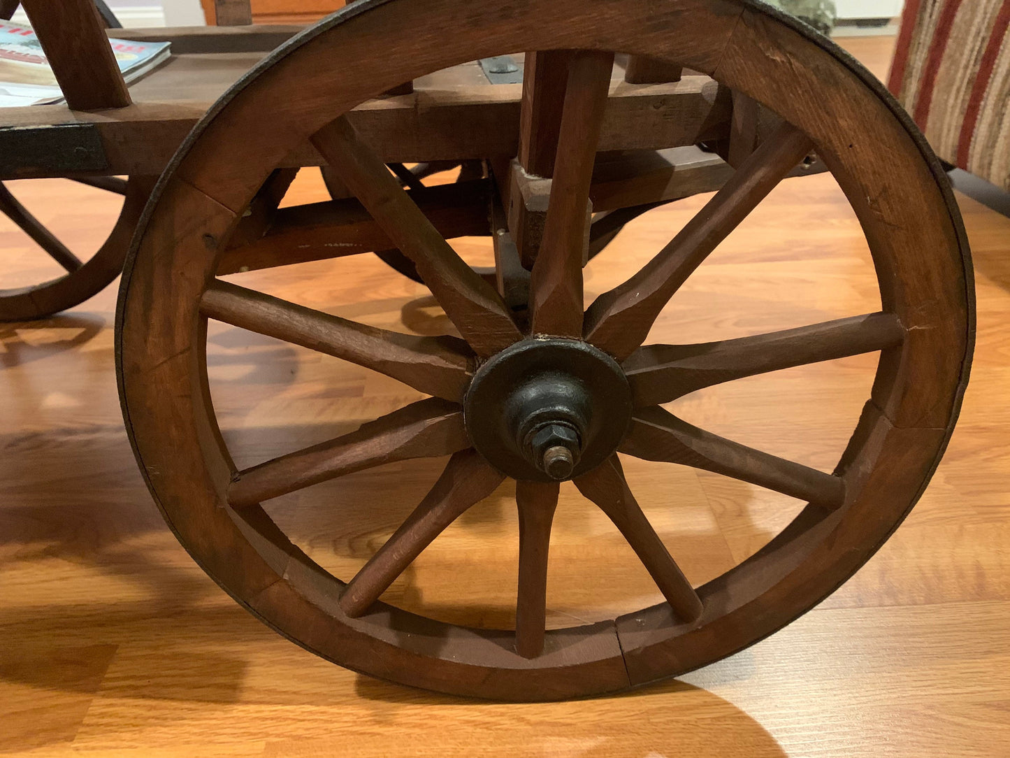 Antique Wheeled Wood Coffee Table Wood and Glass