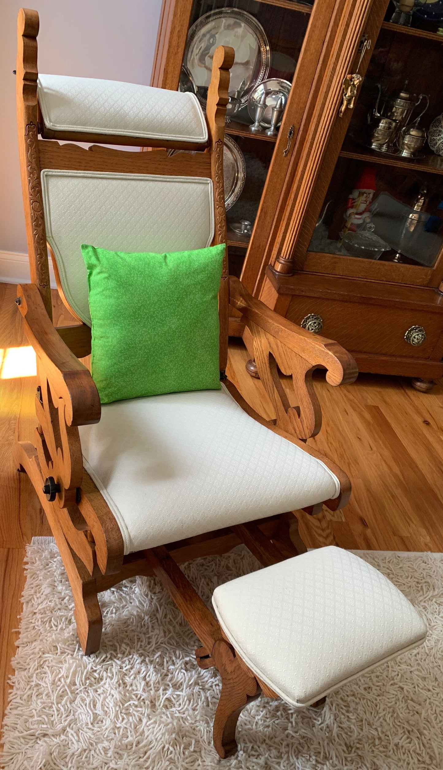 Antique Upholstered Cream Recliner Chair Lover Antiques and Vintage