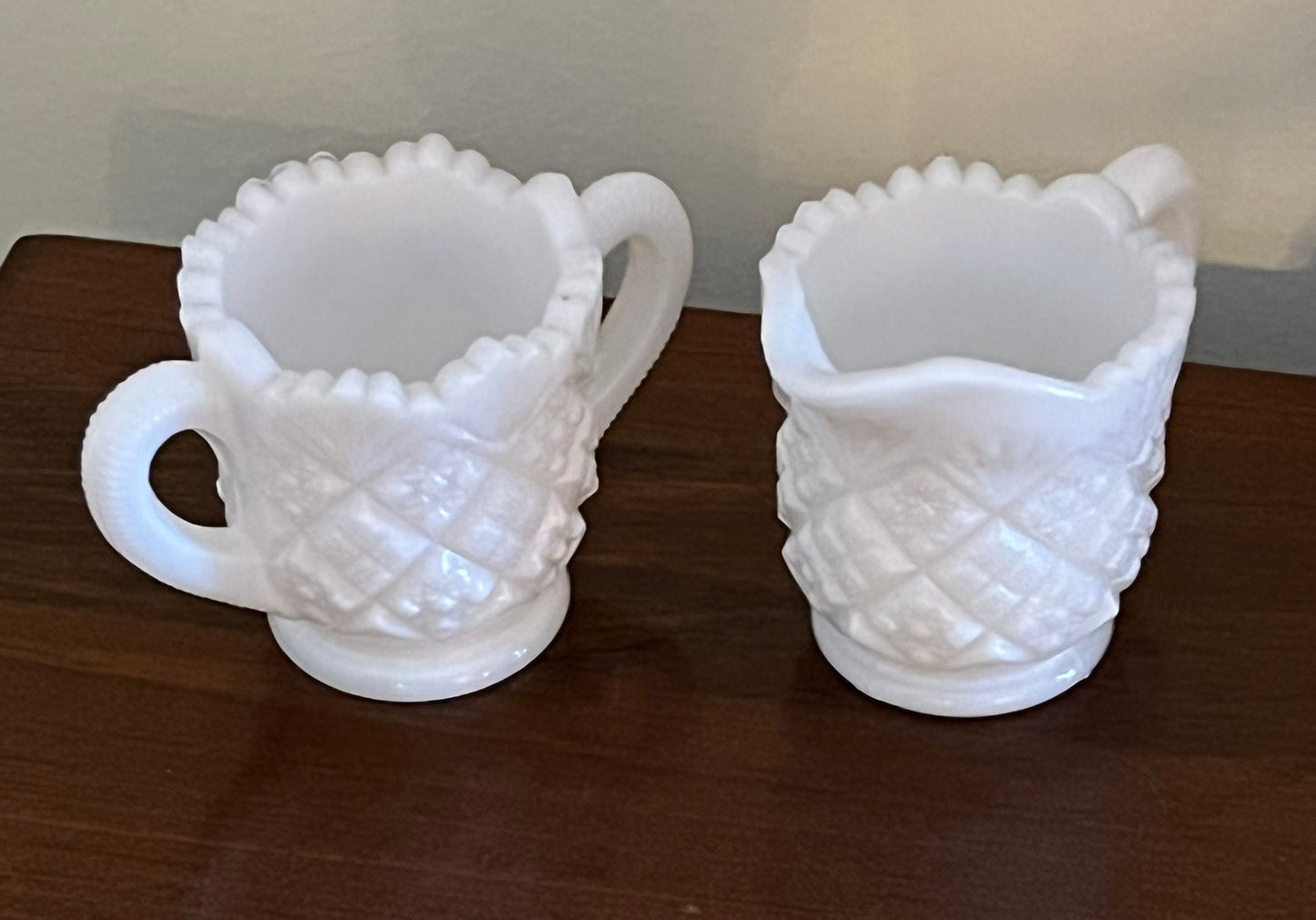 Vintage Westmoreland “Old Quilt” White Milk Glass Creamer and Sugar Bowl Set Lover Antiques and Vintage