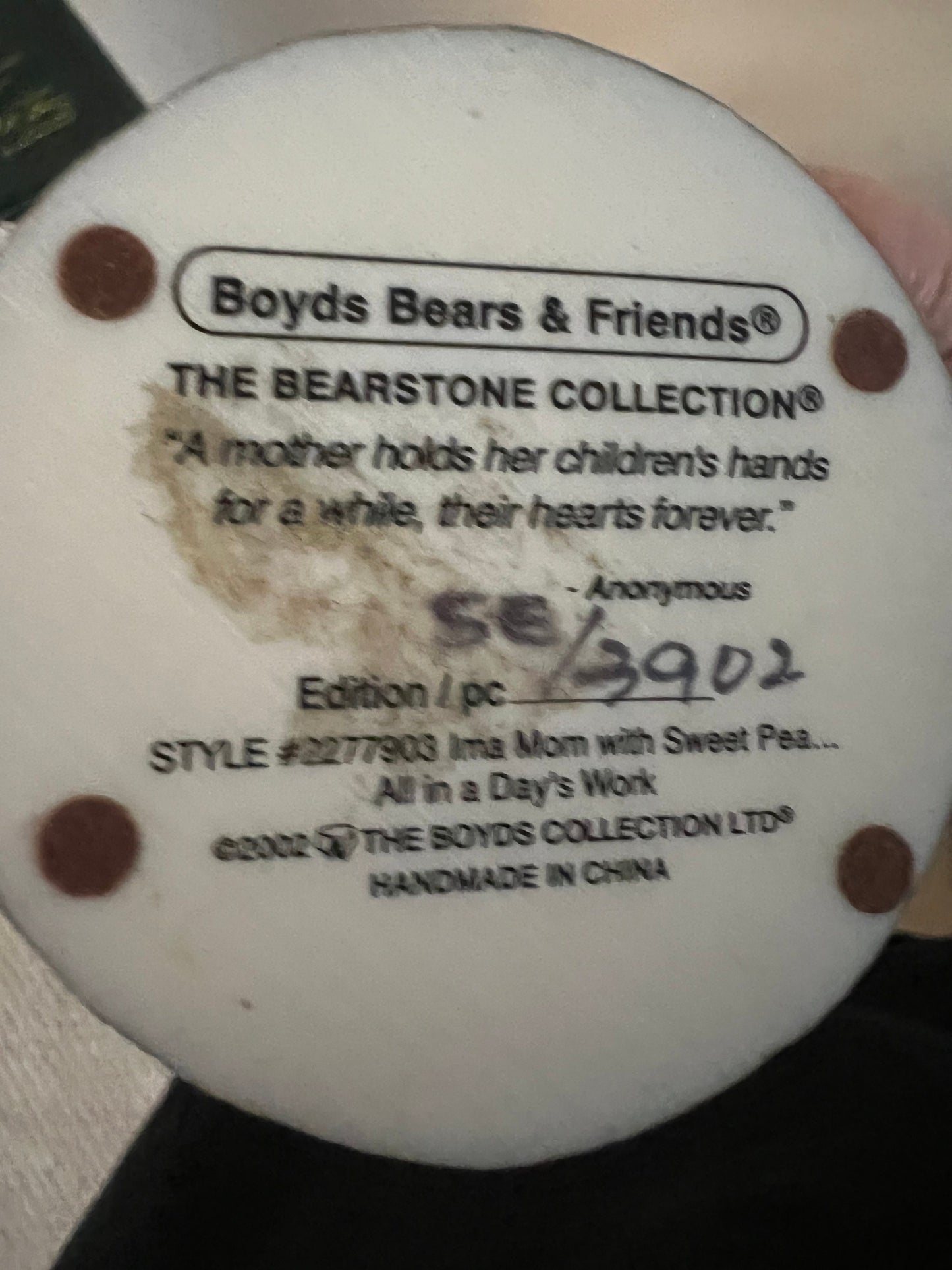 Boyds Bears Mom with Sweet Pea All in a Day’s Work No. 2277903