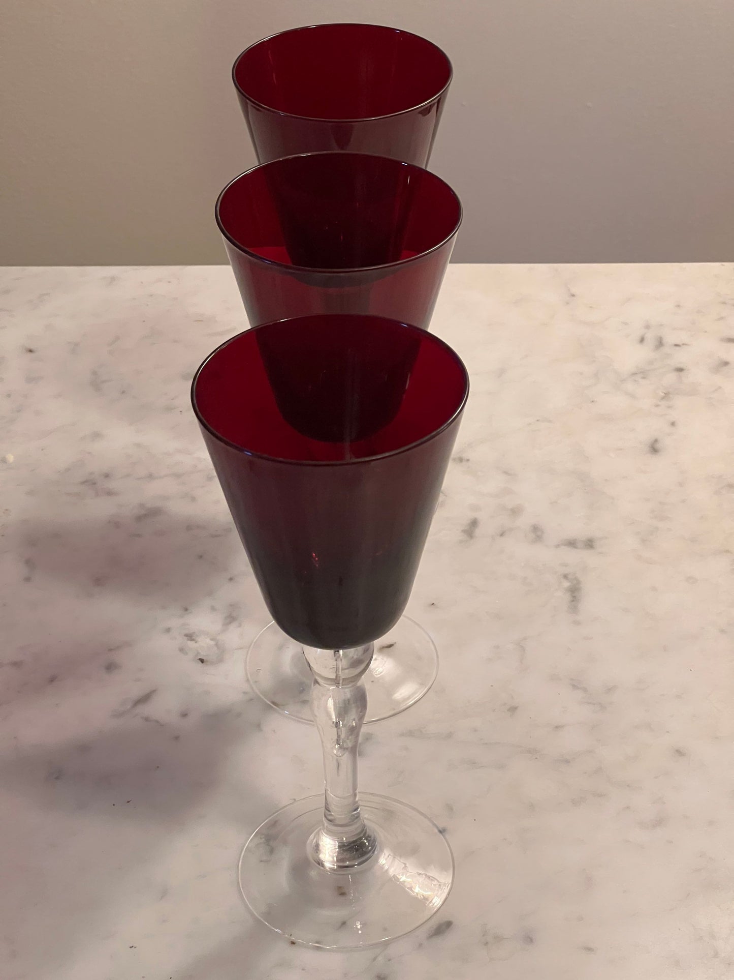 Fenton Ruby Red 3 wine glasses 4 1/2” tall 2.5” wide