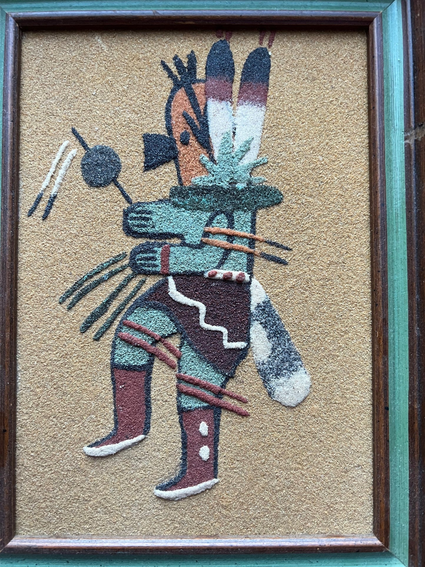 Vintage Navajo Sand Artwork Signed by Famed Artist Ernest Hunt Lover Antiques and Vintage