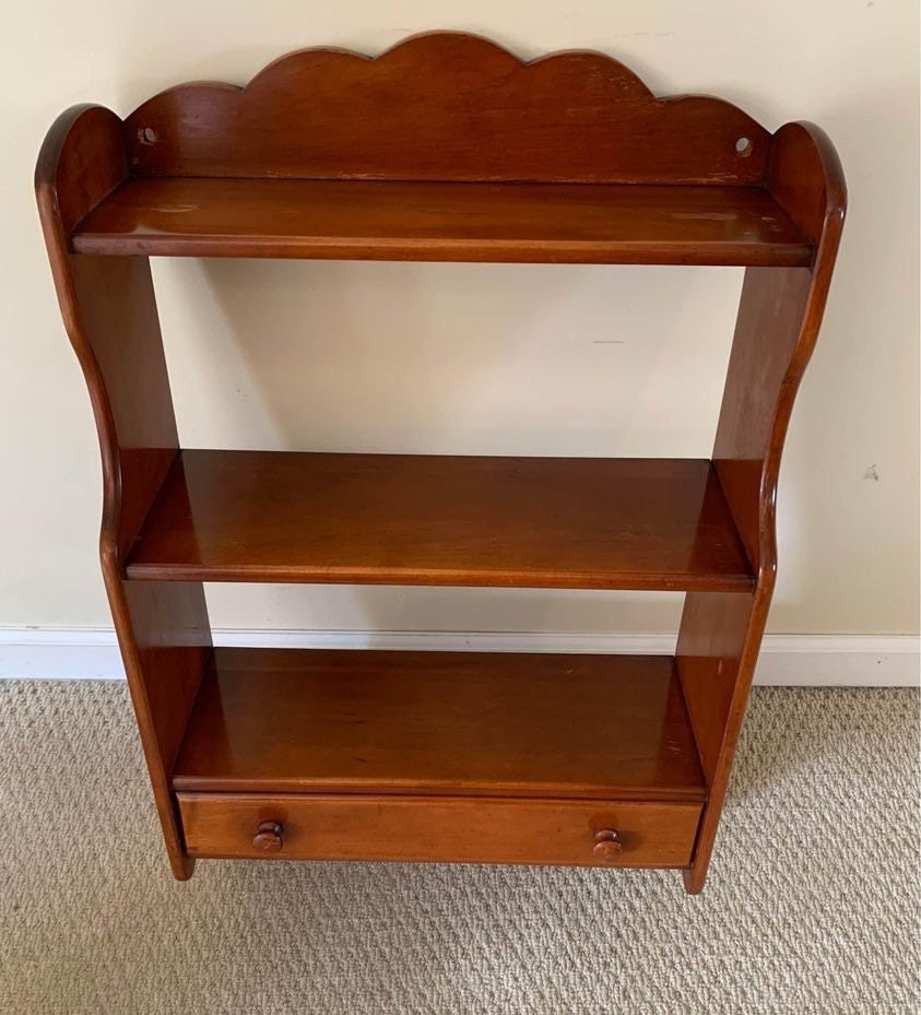 Vintage Maple Wall Shelf with drawer, Wall Bookshelf, Wall Rack, Lover Antiques and Vintage