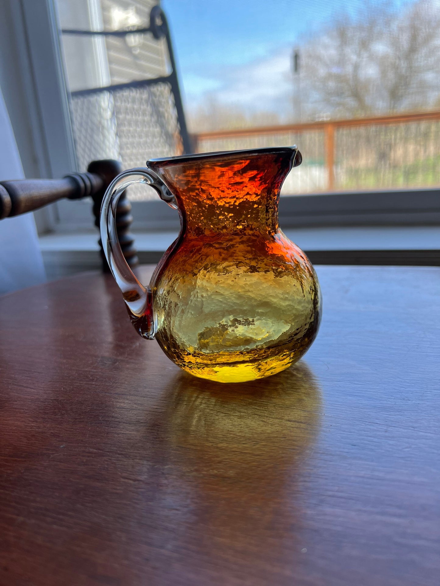 Vintage Amber Crackle Glass Mini Pitcher Art Amberina Creamer Art Glass Lover Antiques and Vintage