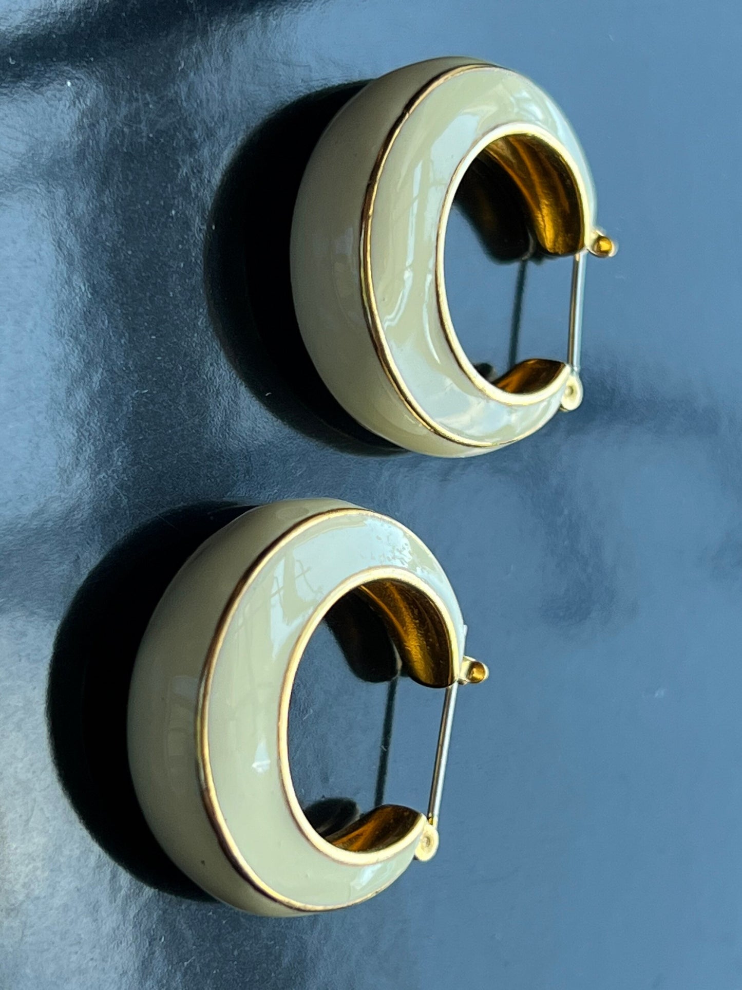 Vintage Mid Century Modern pierced earrings cream with gold jewelry great gift