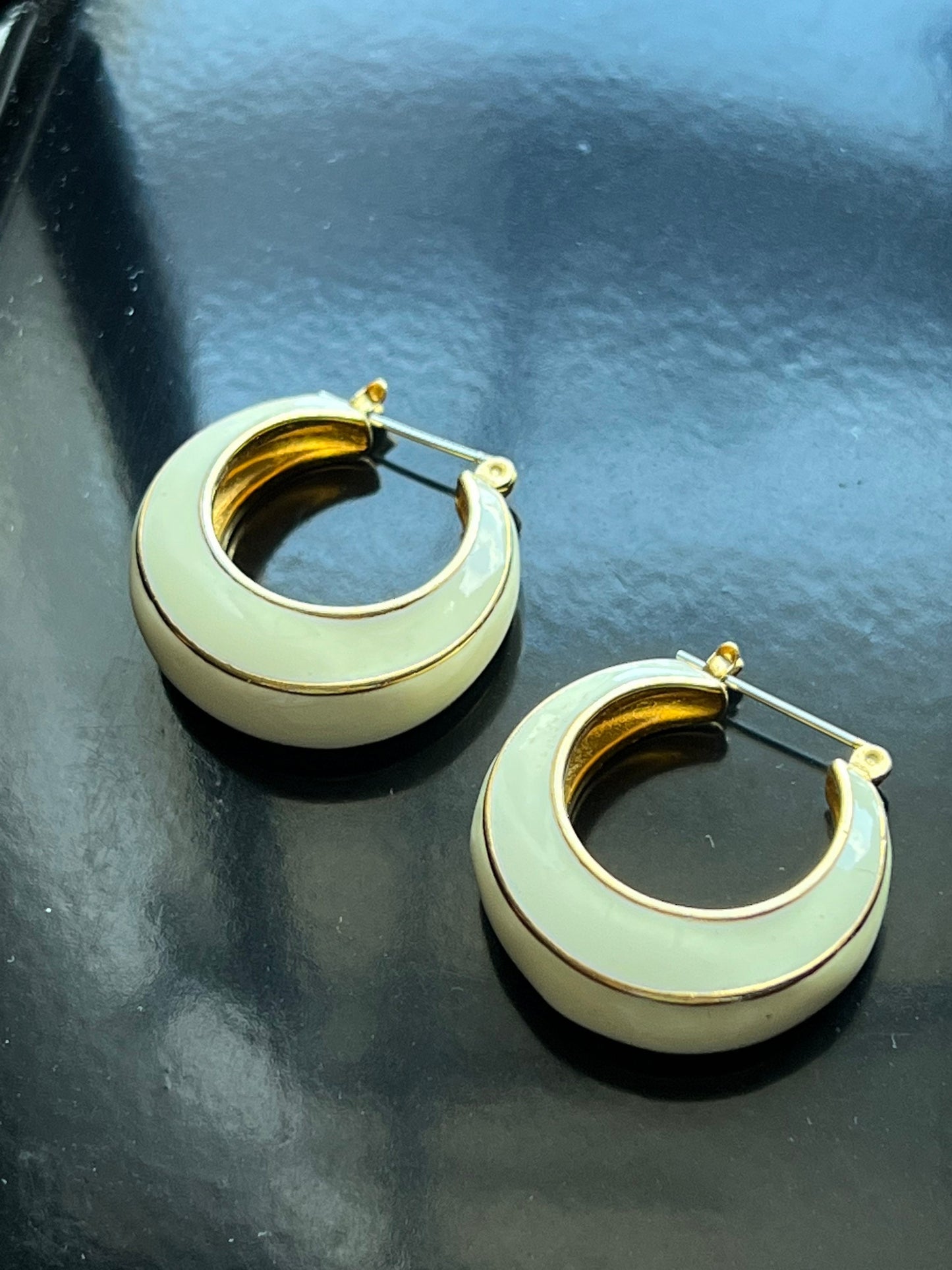 Vintage Mid Century Modern pierced earrings cream with gold jewelry great gift