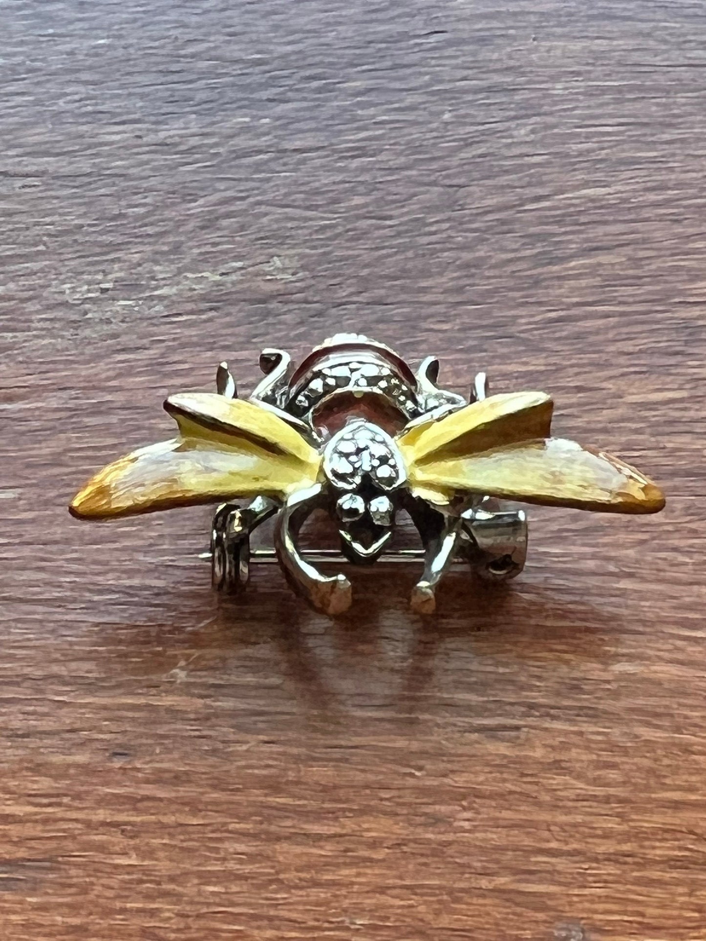Vintage Bee Enamel Honey Bee Pin Beetle Brooch, Vintage Crystal Elegant Brooch Bumble Bees mid Century Modern Jewelry
