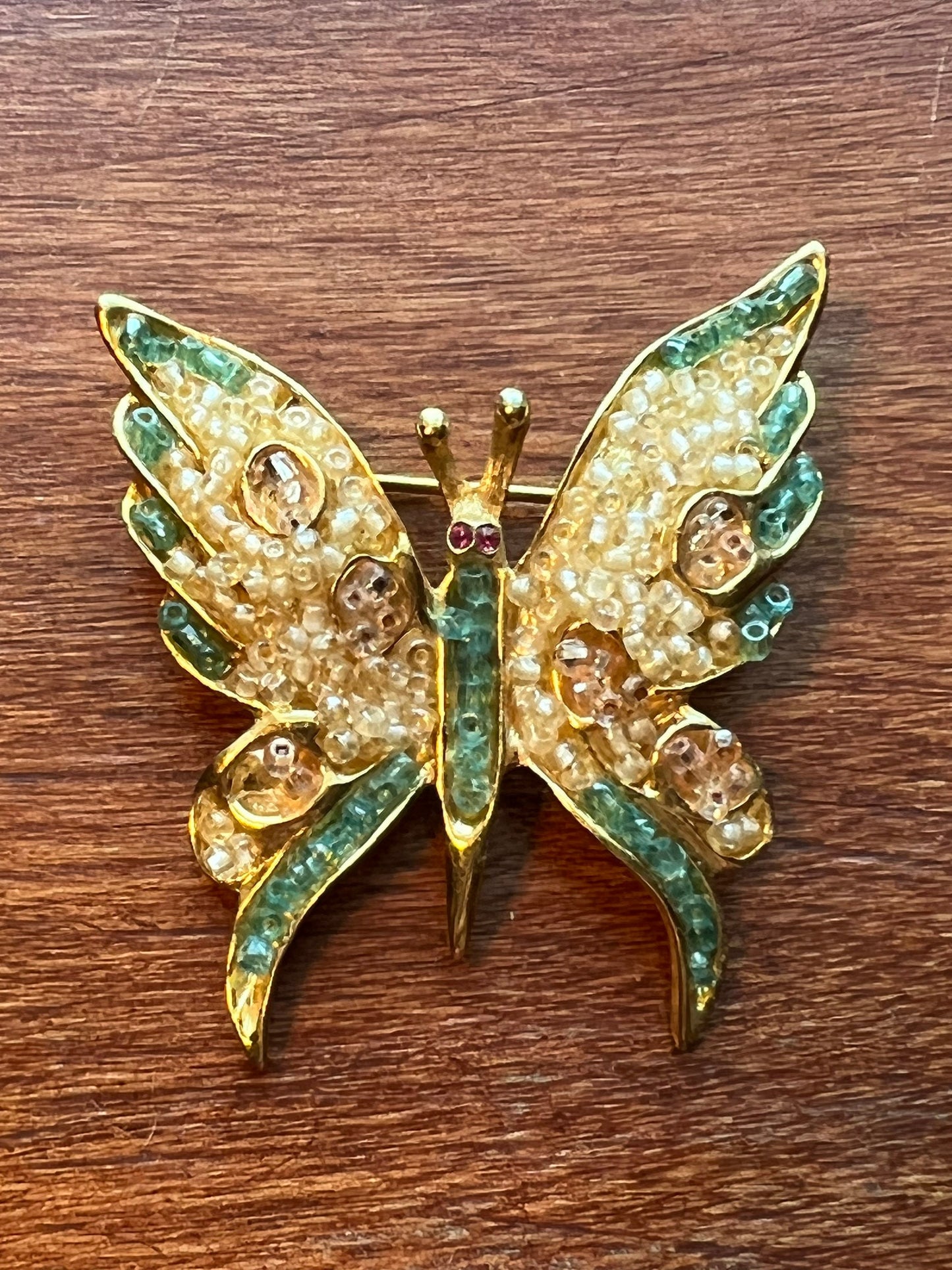 Vintage Green & Gold Butterfly Brooch Pin Lover Antiques and Vintage