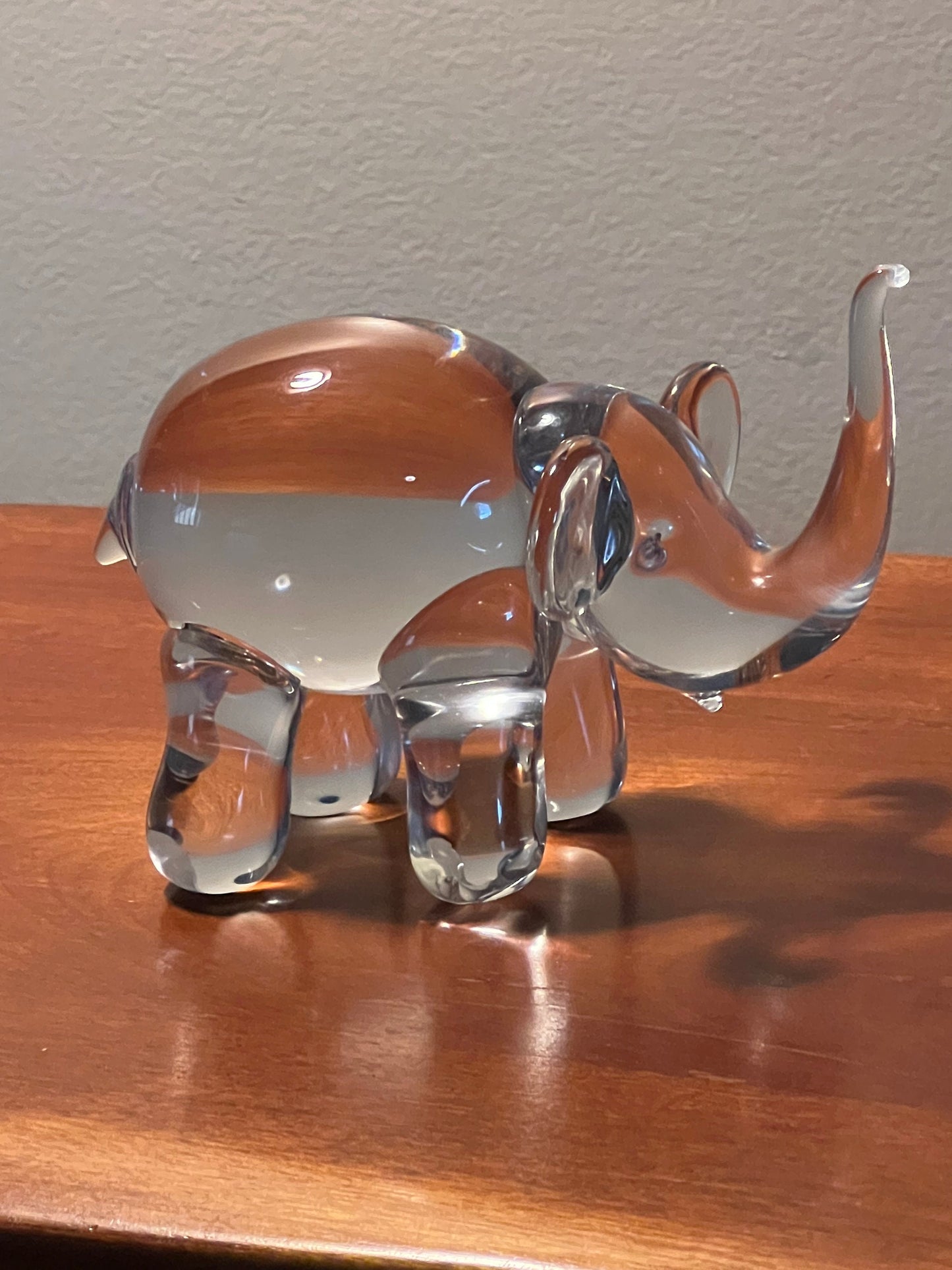 Vintage Art Glass Crystal Elephant with its trunk up lucky elephants Cartoon Style Glass Art Lover Antiques and Vintage