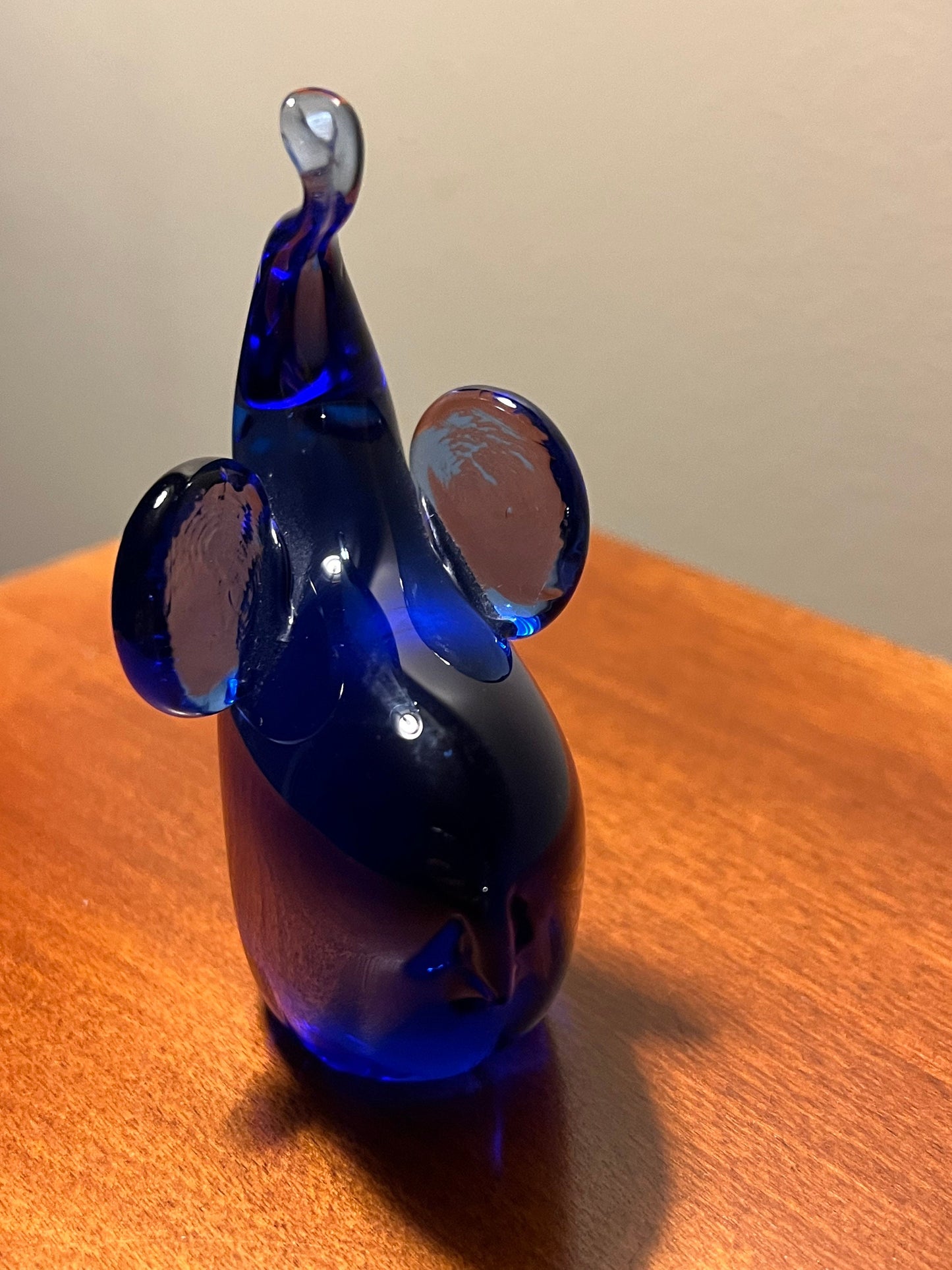Vintage Cobalt Blue Art Glass Elephant with its trunk up lucky elephants glass art Lover Antiques and Vintage