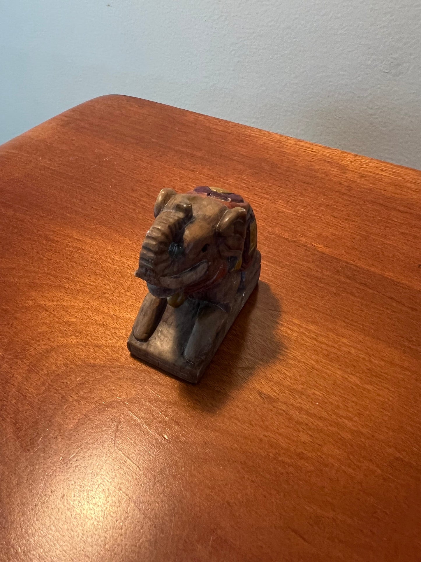 Vintage Elephant Hand Carved Soap Stone Seal kneeling figurine with trunk up Lover Antiques and Vintage