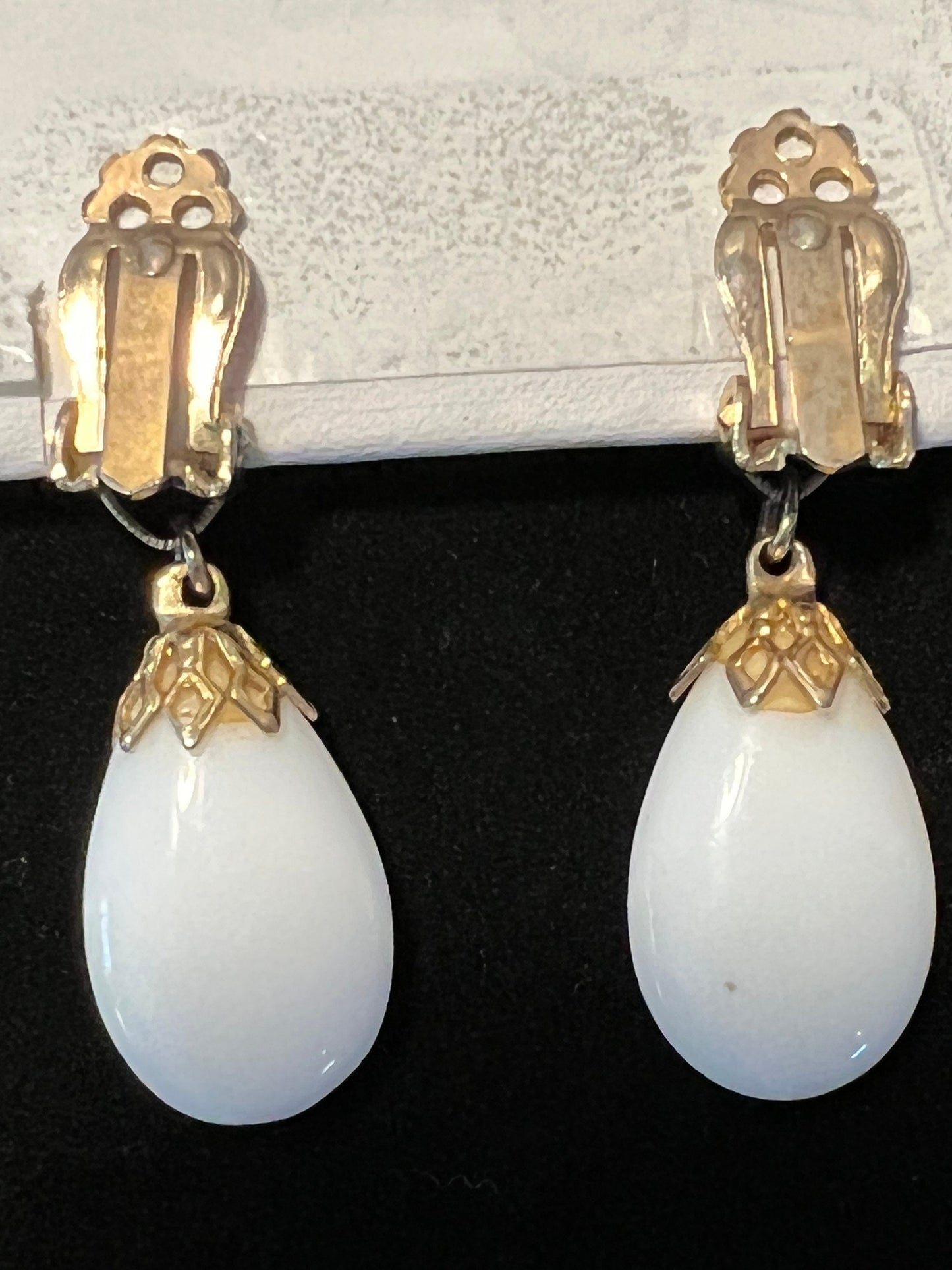 Vintage drop down royal Art Deco clip on earrings white crown estate jewelry earring Lover Antiques and Vintage