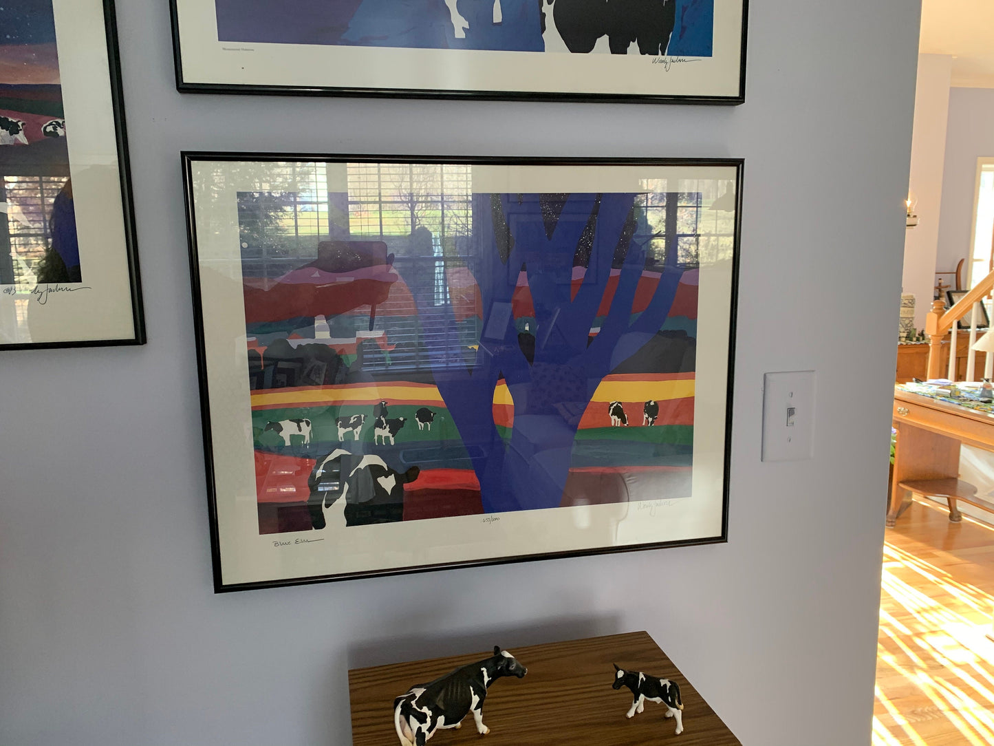 Vintage Woody Jackson Blue Elm Signed & Framed Cow Print Abstract Ben and Jerry artwork art Lover Antiques and Vintage