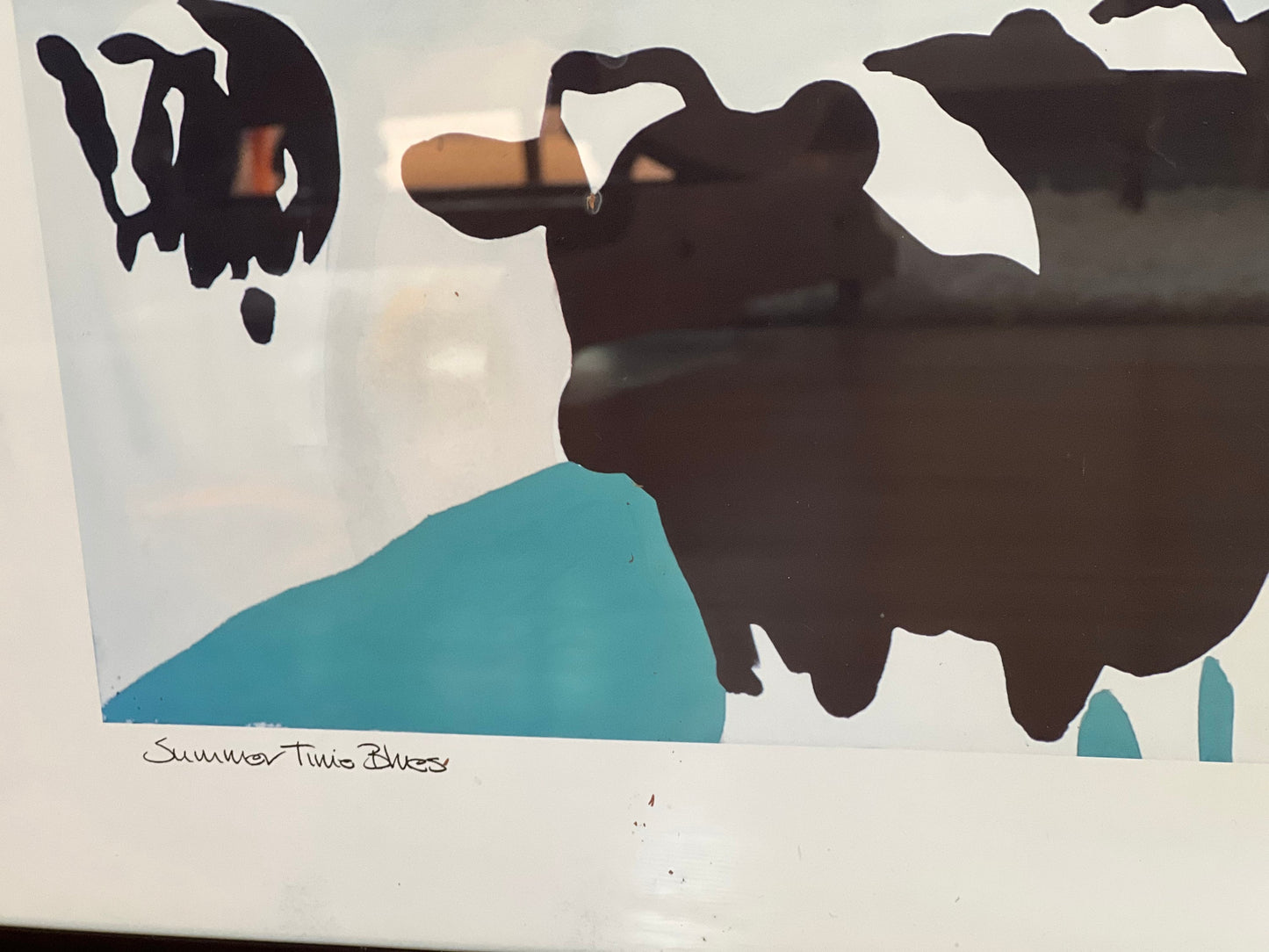 Vintage Woody Jackson 1990 Summer Time Blues Signed & Framed Cow Print Abstract Ben and Jerry artwork art Lover Antiques and Vintage