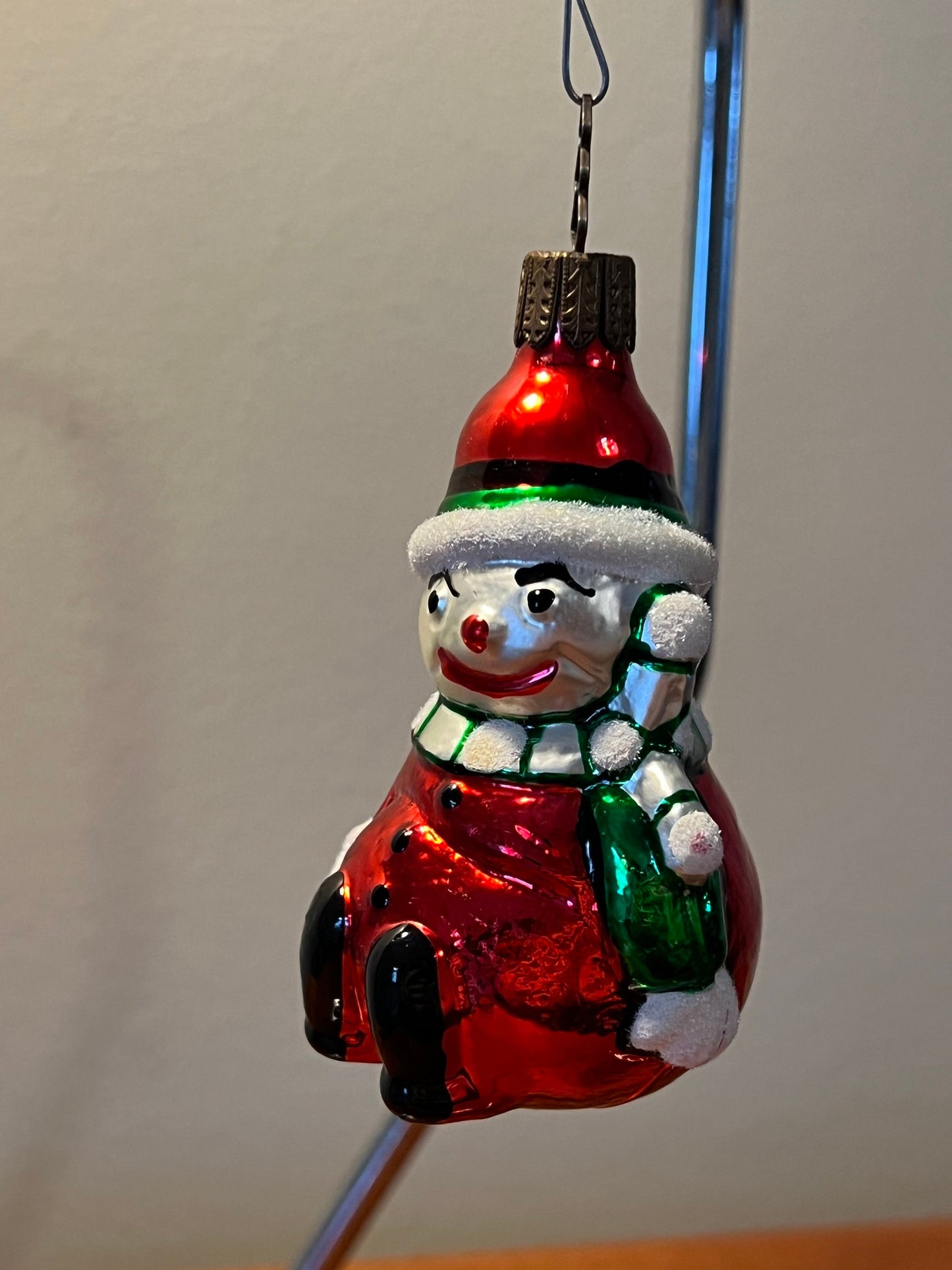 Vintage Snowman Hand Blown Inge Glas Germany Glass Ornament glass art Mid Century Modern ornaments Christmas Holiday