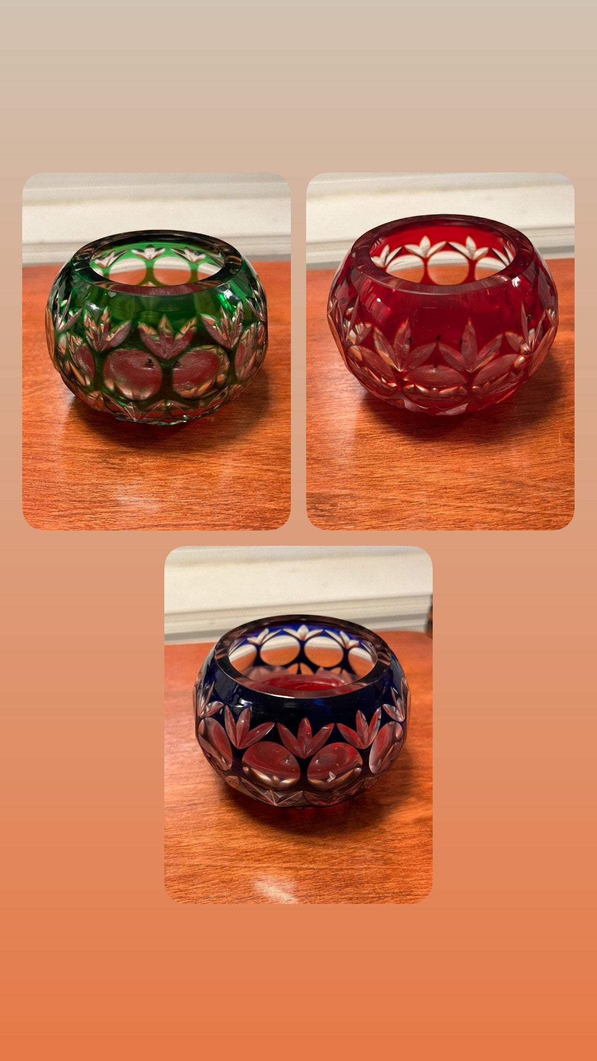 Vintage Trio of Christmas Cut Glass Votive Candle Holder Sculpture Figurine Art Glass Lover Antiques and Vintage