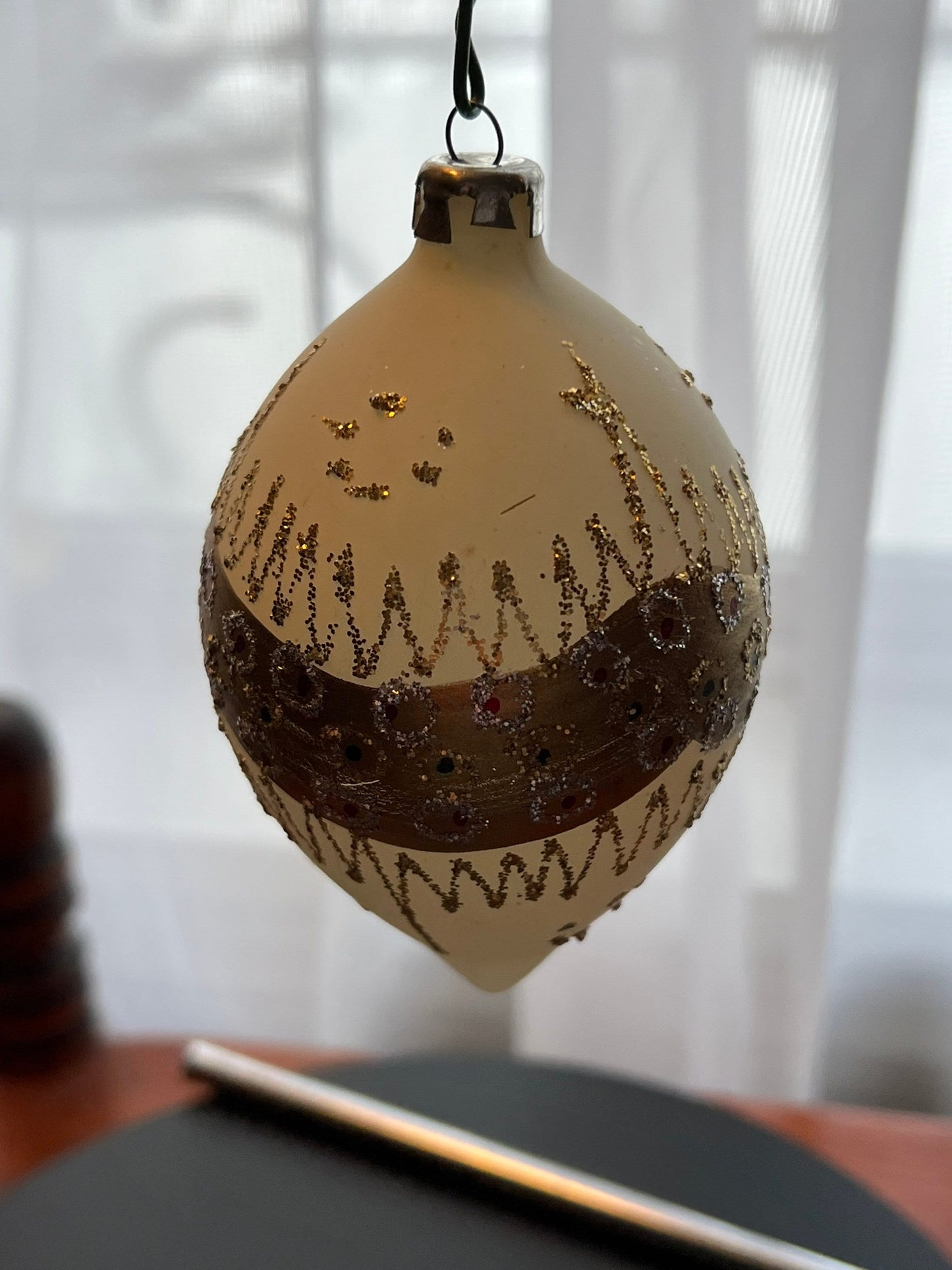 Vintage Glass Christmas Holiday Ornaments ornament glitter gold oval cream Lover Antiques and Vintage