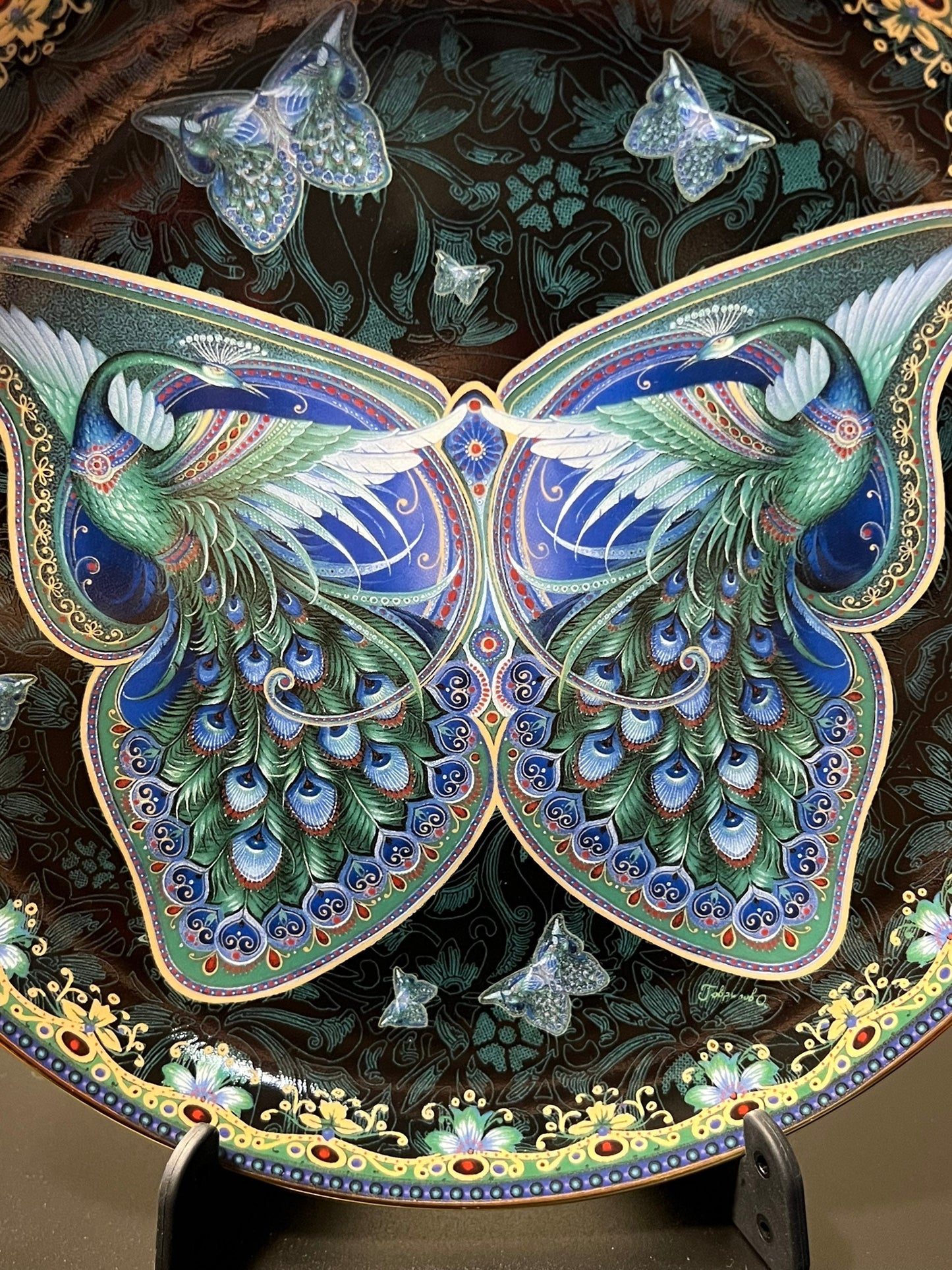 Vintage Jade Treasures Enchanted Wings limited edition by Oleg Gavrilov Bradford Exchange Plate No. 1508 A Plate Wall Hanging peacock