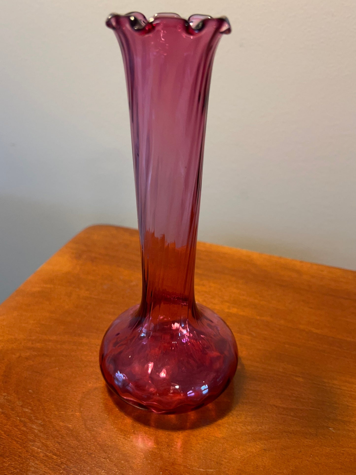 Vintage Fenton Cranberry Tall Glass Vase Pink Art Glass Bottle Container Pilgrim Great Gift Lover Antiques and Vintage