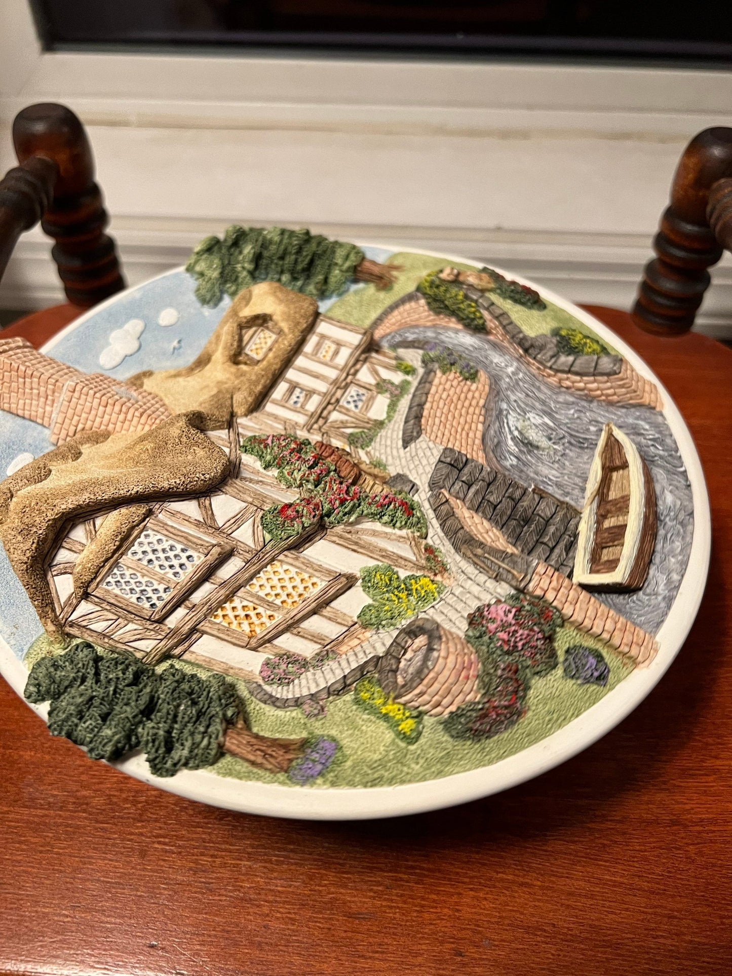 Vintage David Winter Cottages on the Riverbank Collectors Guild Wall Plate handmade hand painted Great Britain figures figurines