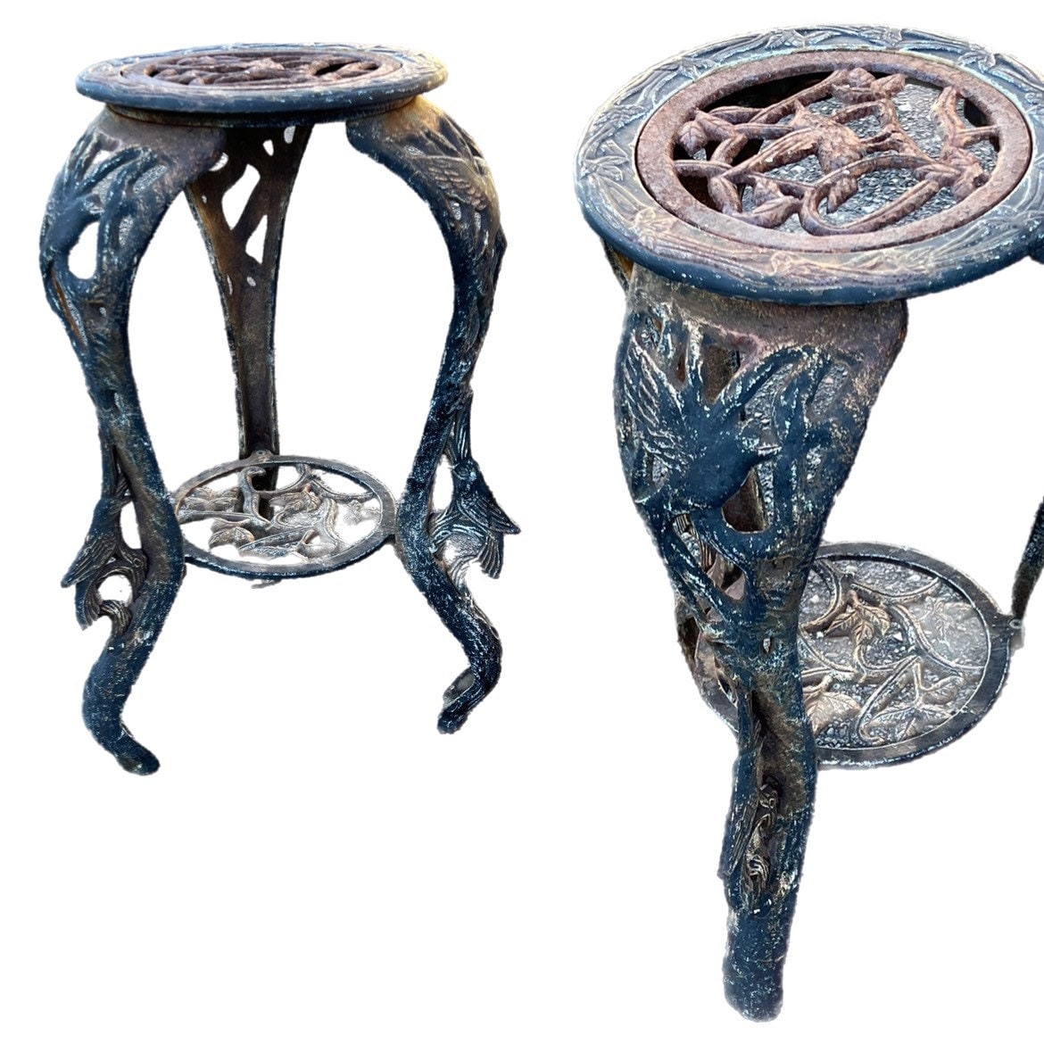 Vintage Art Deco Heavy Cast Iron Plant Stand Sculpture Curvy Legs Birds Engraved Bird Plant Stand removable top Lover Antiques and Vintage