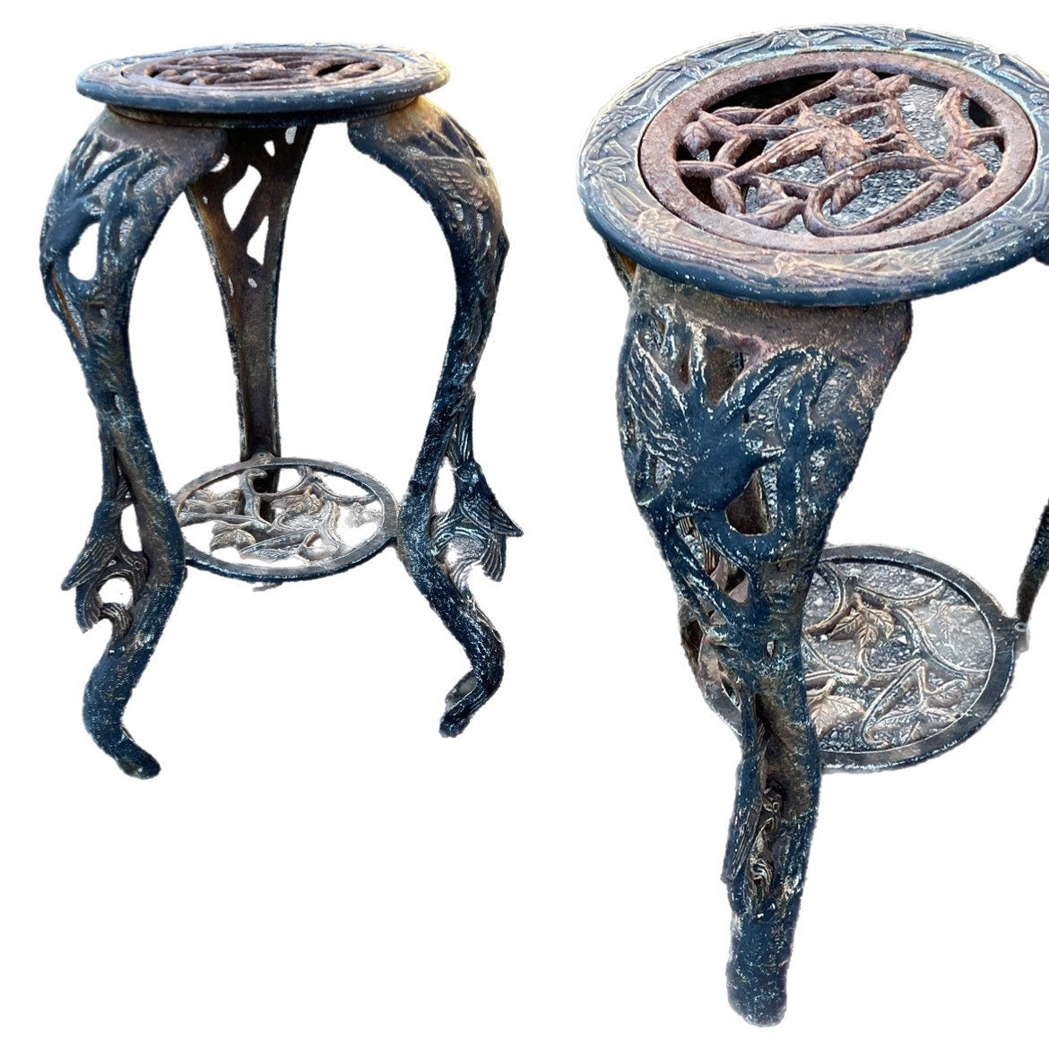 Vintage Art Deco Heavy Cast Iron Plant Stand Sculpture Curvy Legs Birds Engraved Bird Plant Stand removable top Lover Antiques and Vintage
