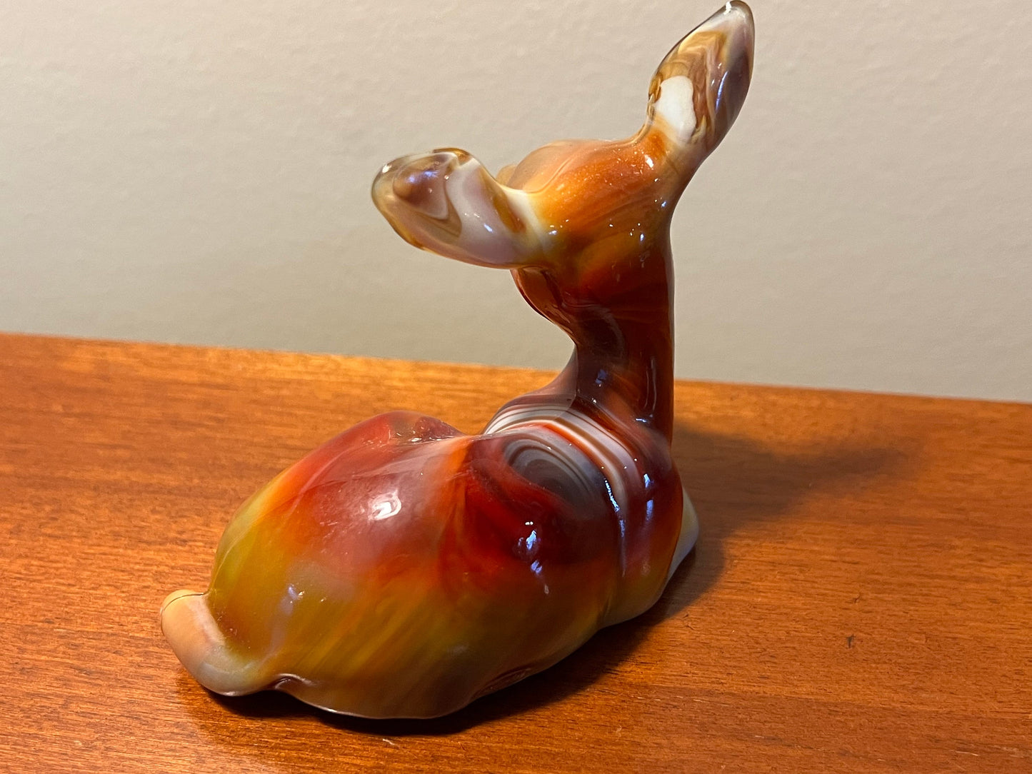 Vintage Fenton Fawn Deer Ruby Marble 1984 Special Order Satin Glass Art