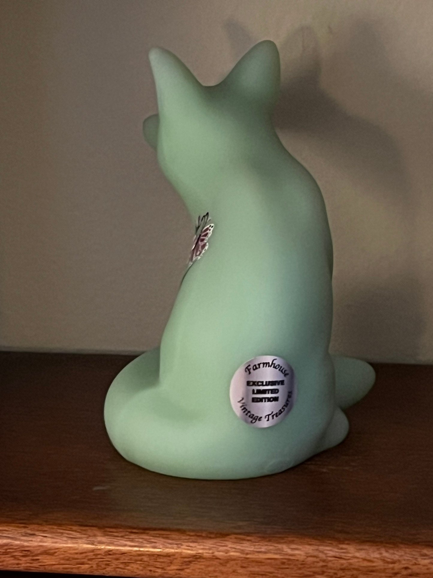 Fenton Green Hand Painted Fox Signed Lisa Van Es Art Glass, Painted Glass Fox Lover Antiques and Vintage